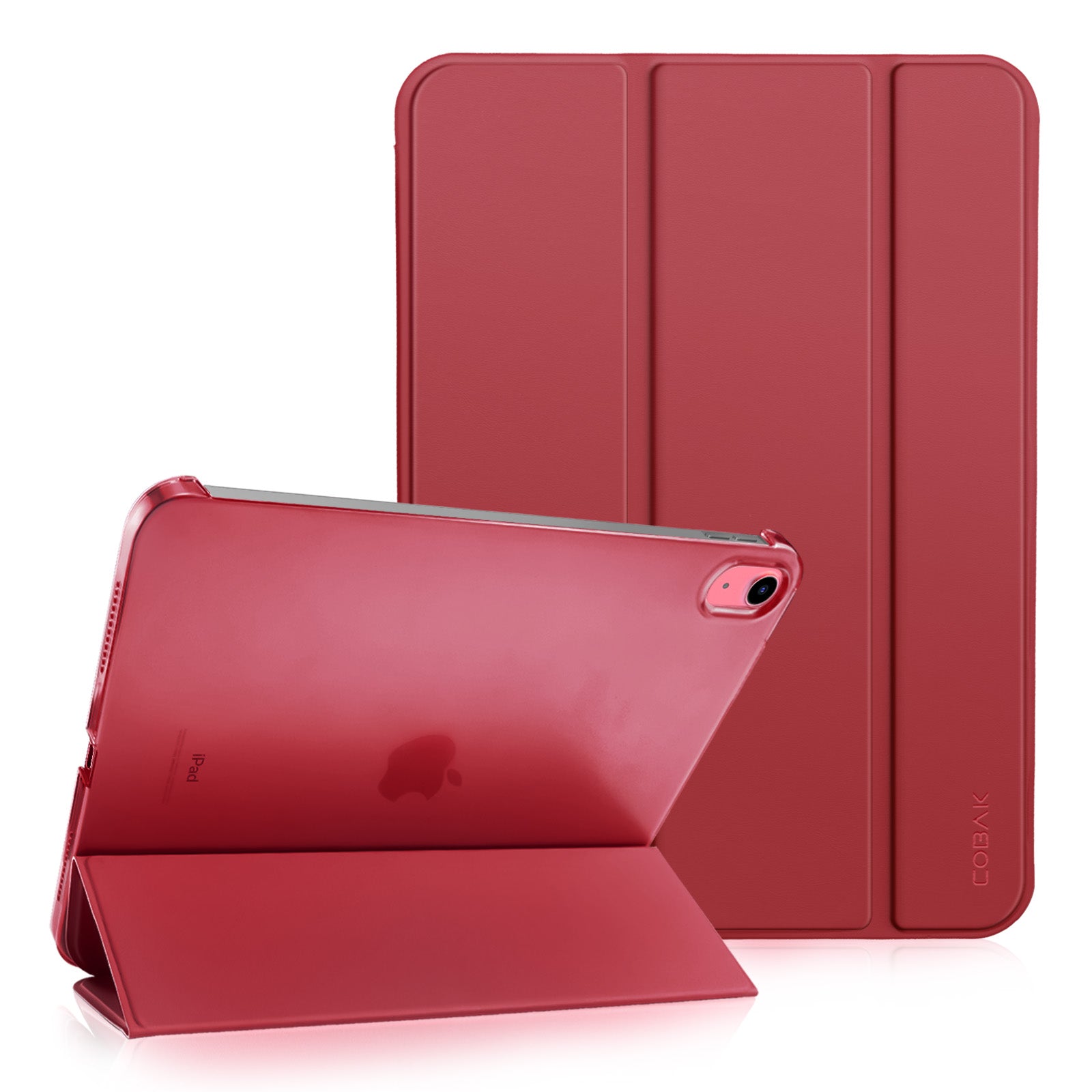 iPad 11th Gen (10th Compatible) Slim Stand Cover with Clear Hard Back, Touch ID#Color_Red