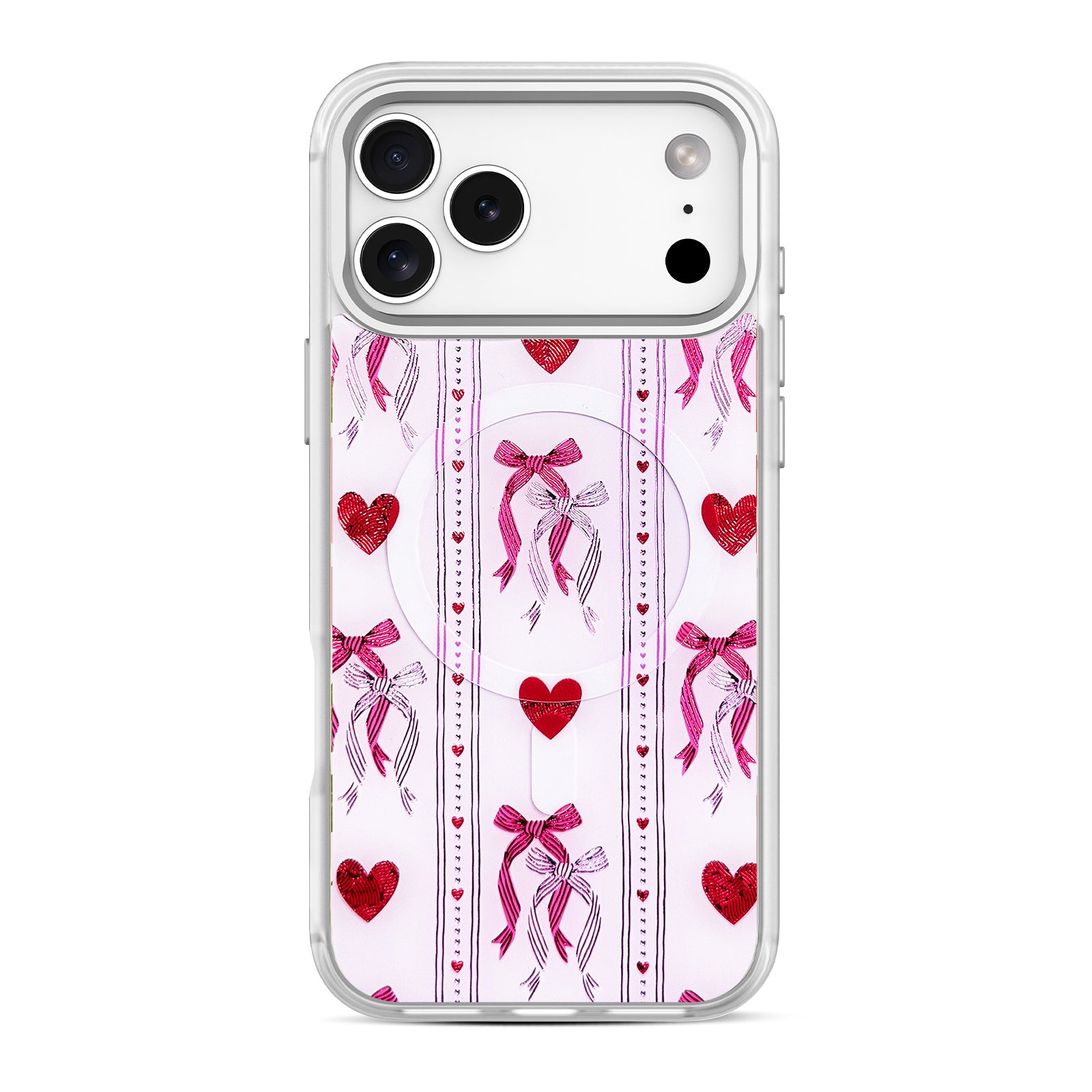 Striped Heart Bow Snap-On Case for iPhone 17 Series