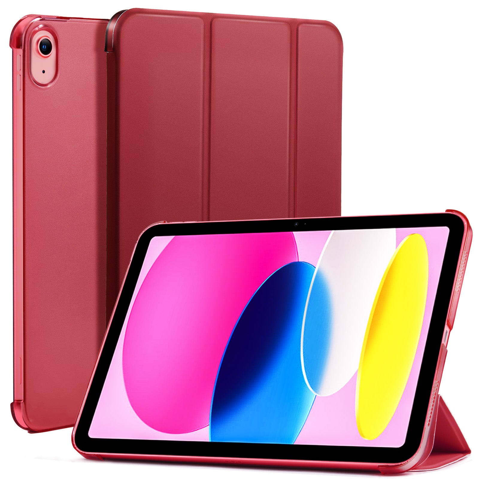 iPad 11th Gen (10th Compatible) Slim Stand Cover with Clear Hard Back, Touch ID#Color_Red