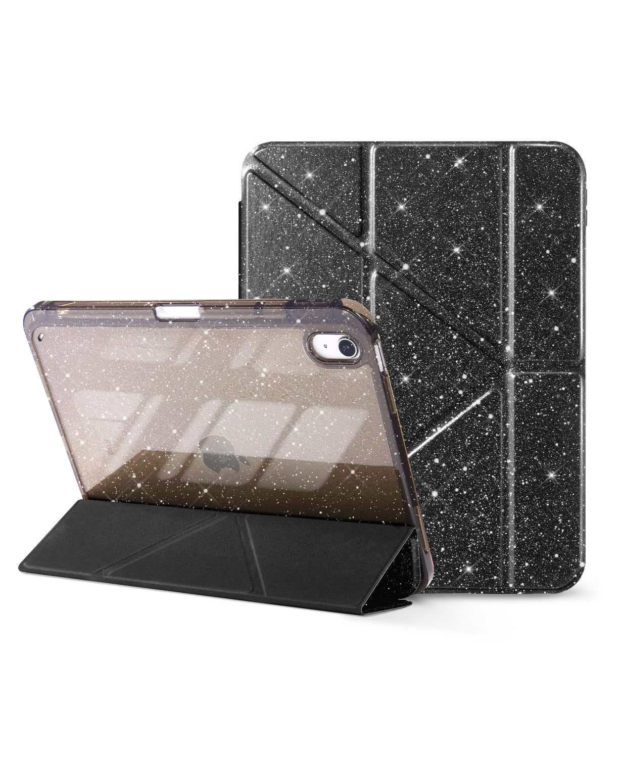 iPad 11th Gen (10th Compatible) Case With Y-Fold Magnetic Stand#Color_Sparkling Black