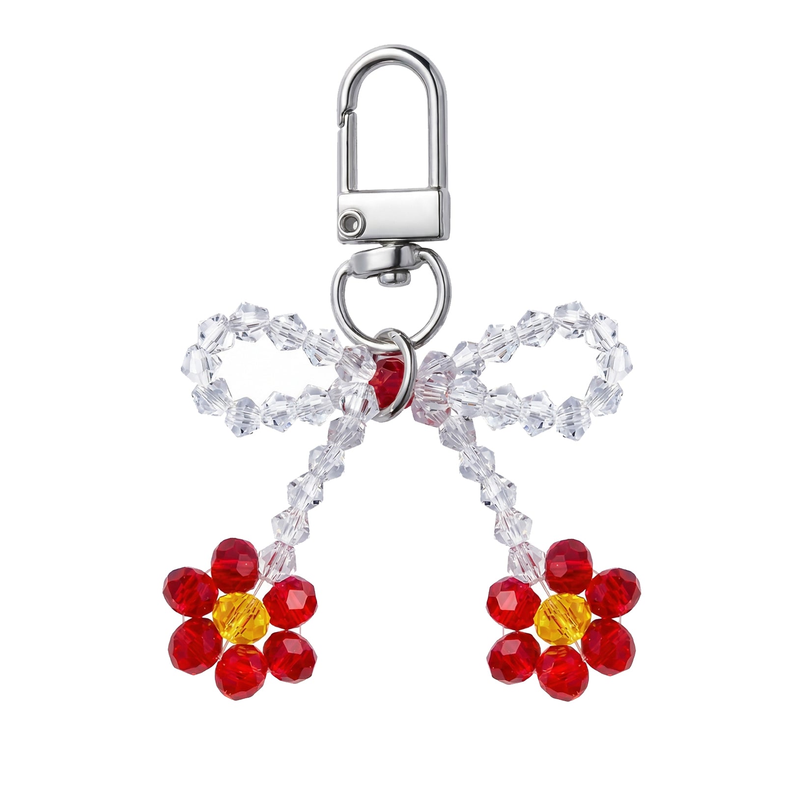 Clear Beaded Bow Red Flower Strap