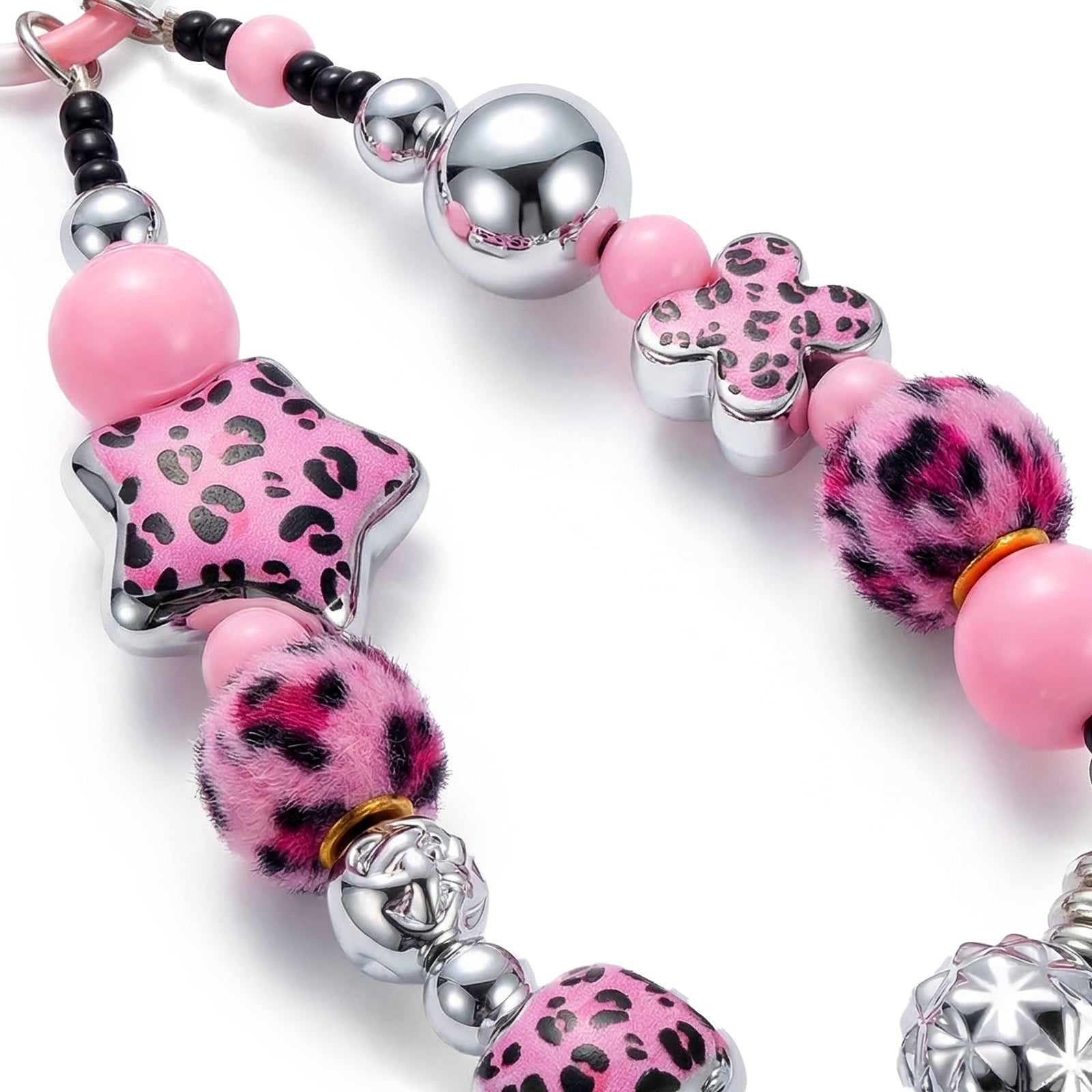 Pink Leopard Heart Beaded Strap
