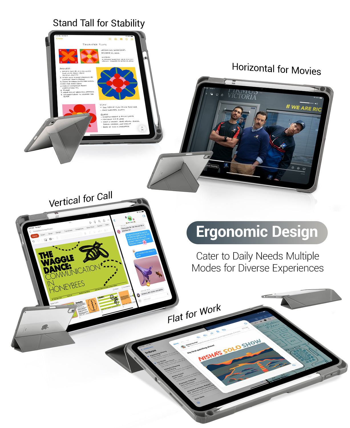 iPad 11th Gen (10th Compatible) Case With Y-Fold Magnetic Stand#Color_Dark Gray
