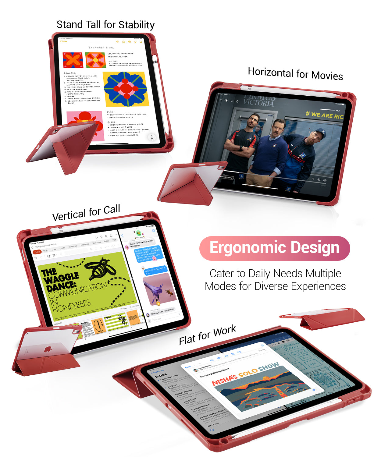 iPad 11th Gen (10th Compatible) Case With Y-Fold Magnetic Stand#Color_Wine Red