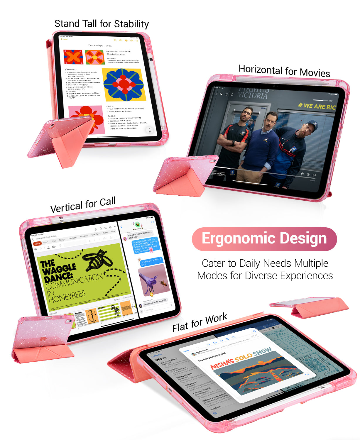 iPad 11th Gen (10th Compatible) Case With Y-Fold Magnetic Stand#Color_Sparkling Pink