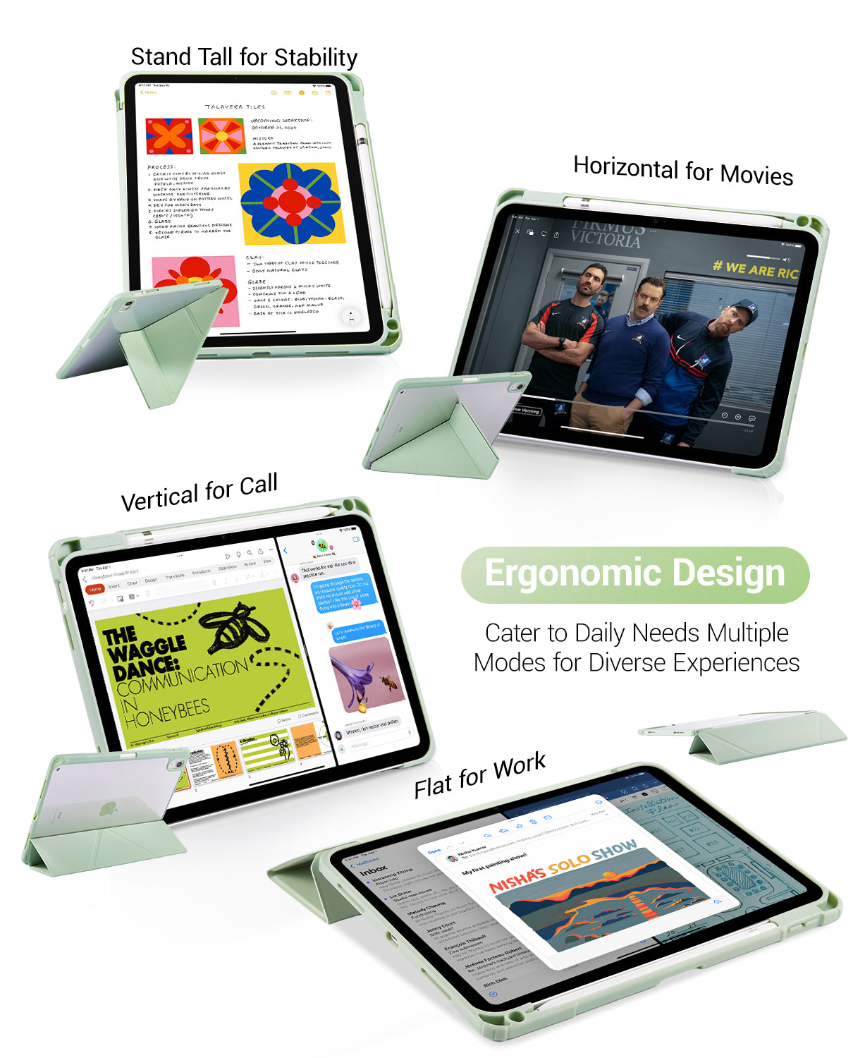 iPad 11th Gen (10th Compatible) Case With Y-Fold Magnetic Stand#Color_Pale Green