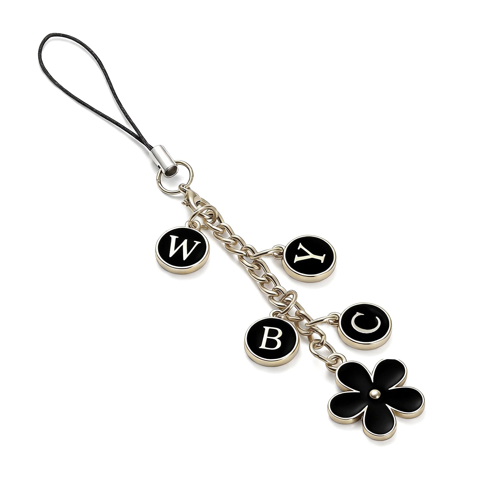 Gold-Tone Flower Letter Strap#Color_Black