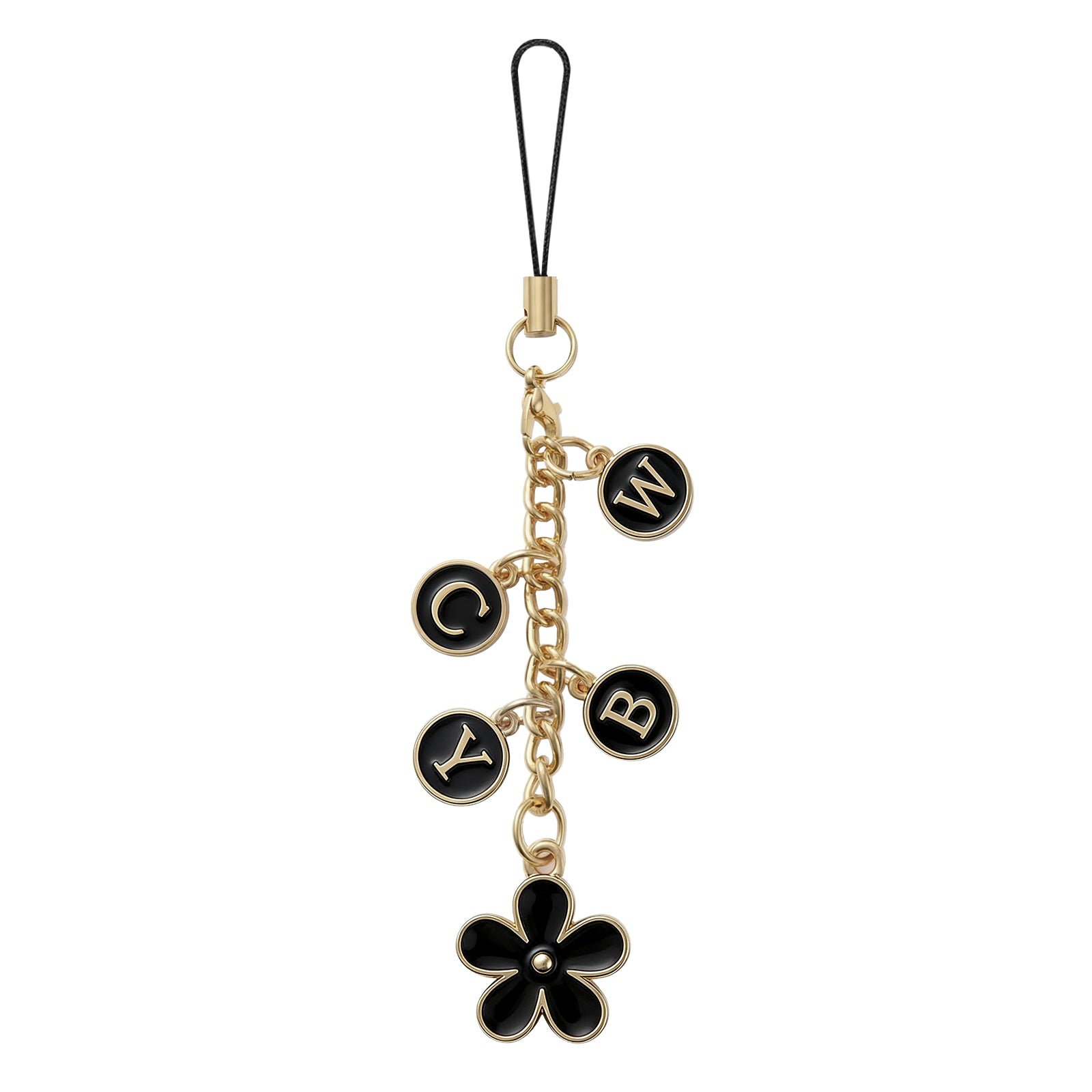Gold-Tone Flower Letter Strap#Color_Black