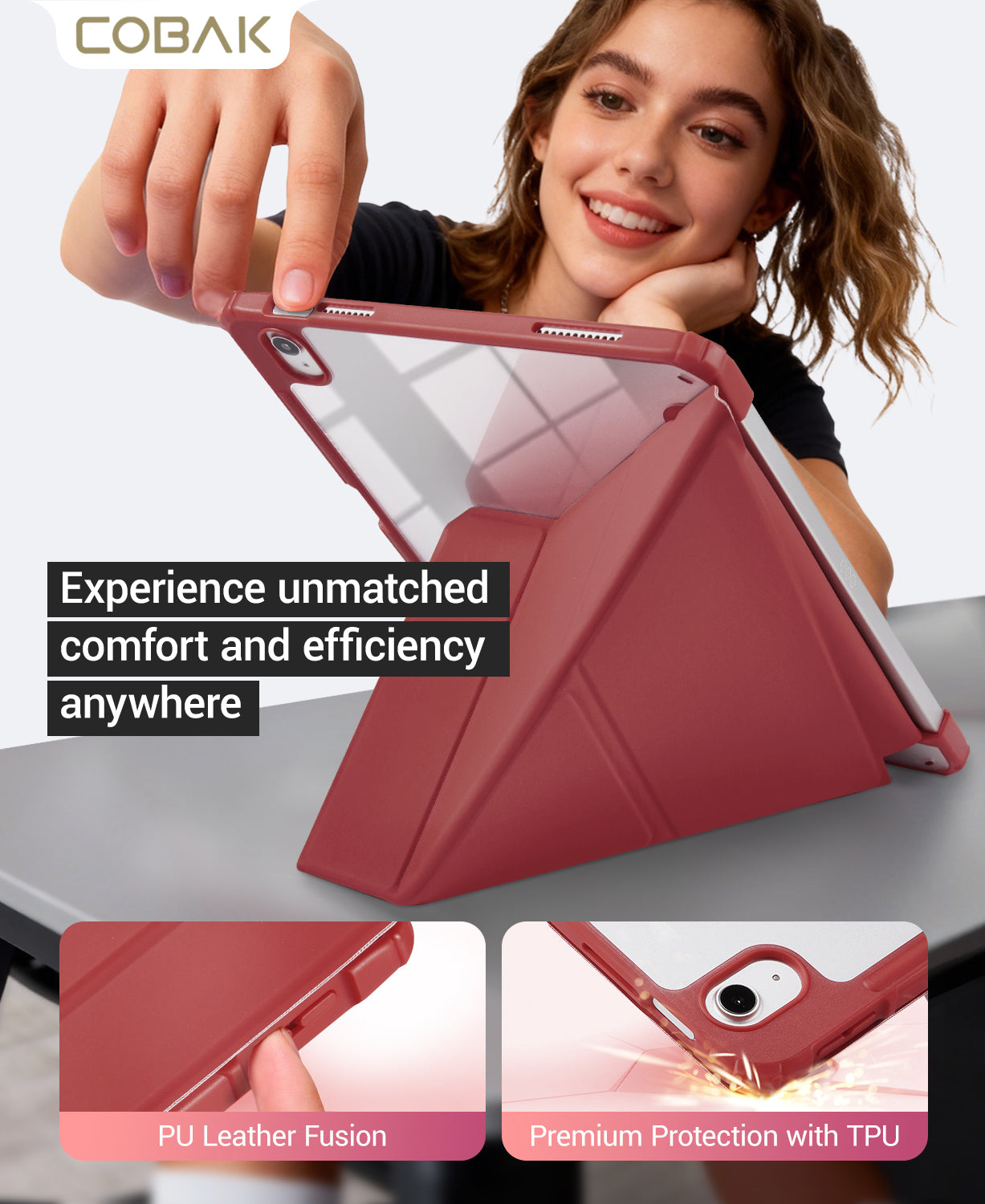 iPad 11th Gen (10th Compatible) Case With Y-Fold Magnetic Stand#Color_Wine Red