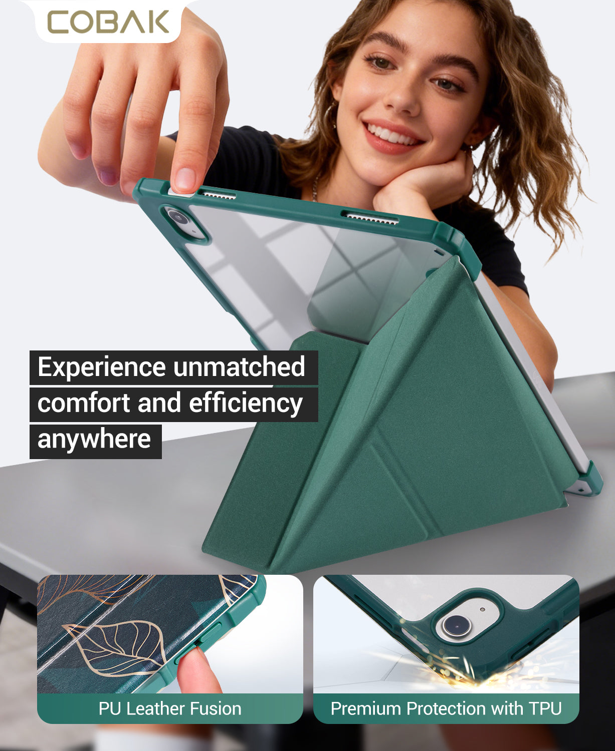 iPad 11th Gen (10th Compatible) Case With Y-Fold Magnetic Stand#Color_Green Pattern