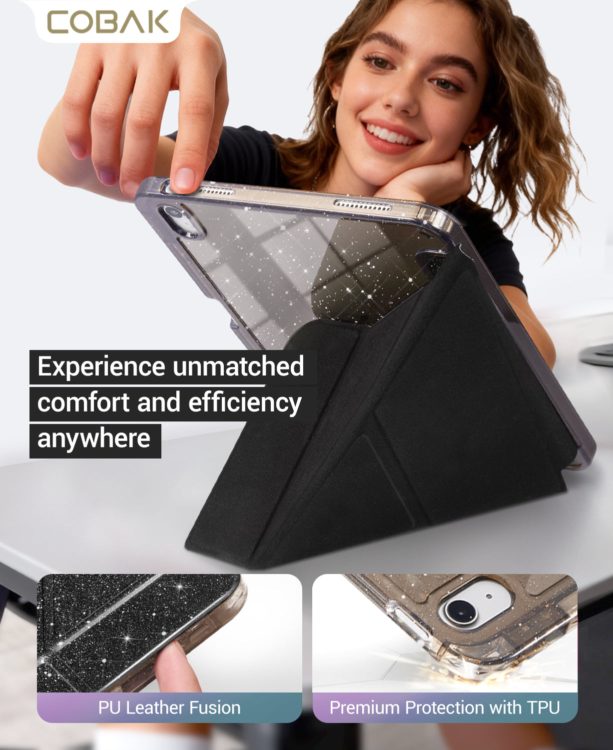iPad 11th Gen (10th Compatible) Case With Y-Fold Magnetic Stand#Color_Sparkling Black