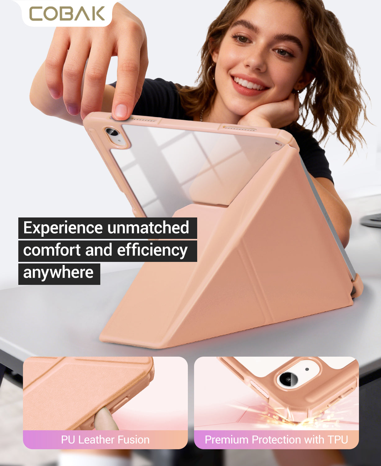 iPad 11th Gen (10th Compatible) Case With Y-Fold Magnetic Stand#Color_Rosegold