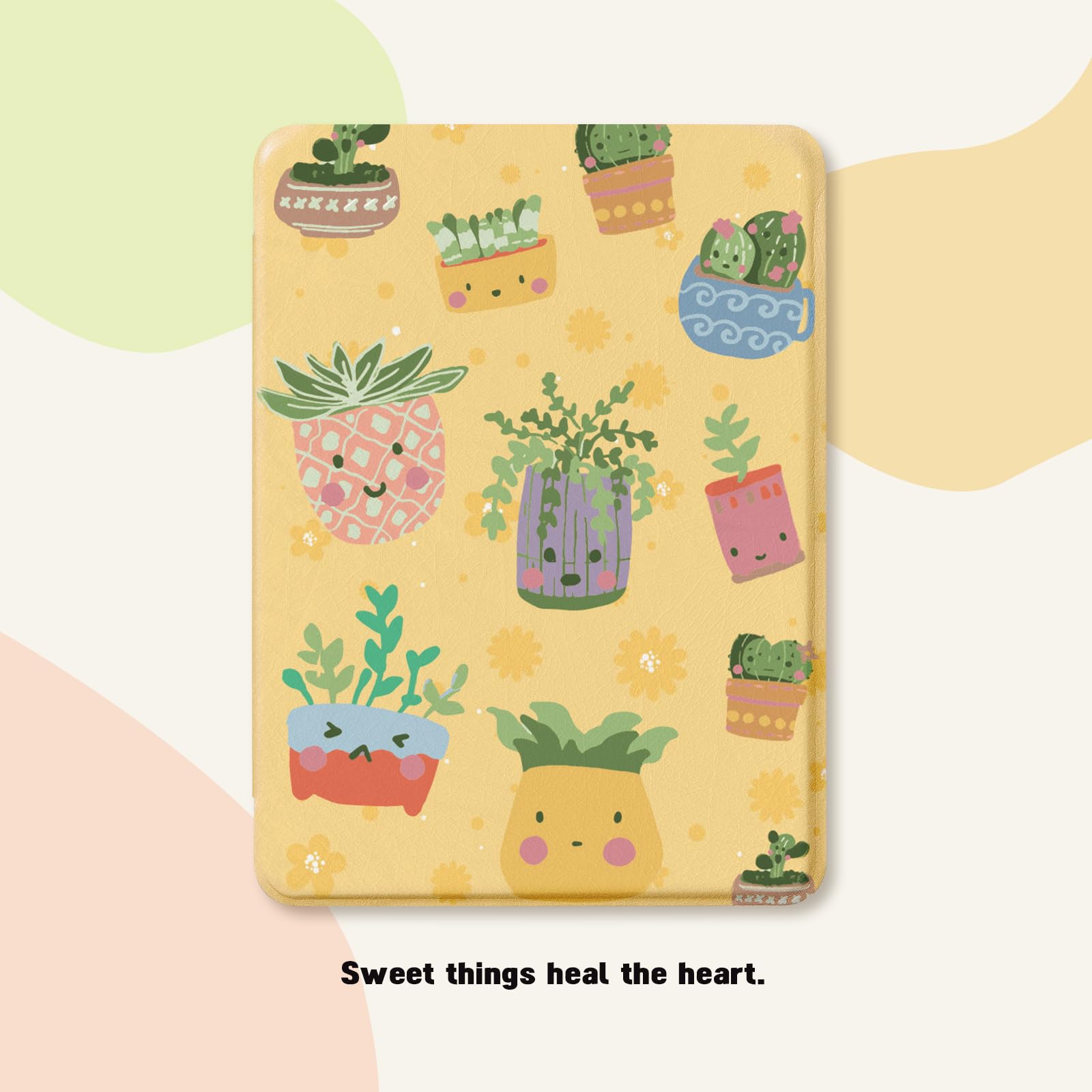 Kindle Paperwhite 12th Gen 7 inch (2024) Case With Stand–Cute Prints#Color_Plant Party Sunny