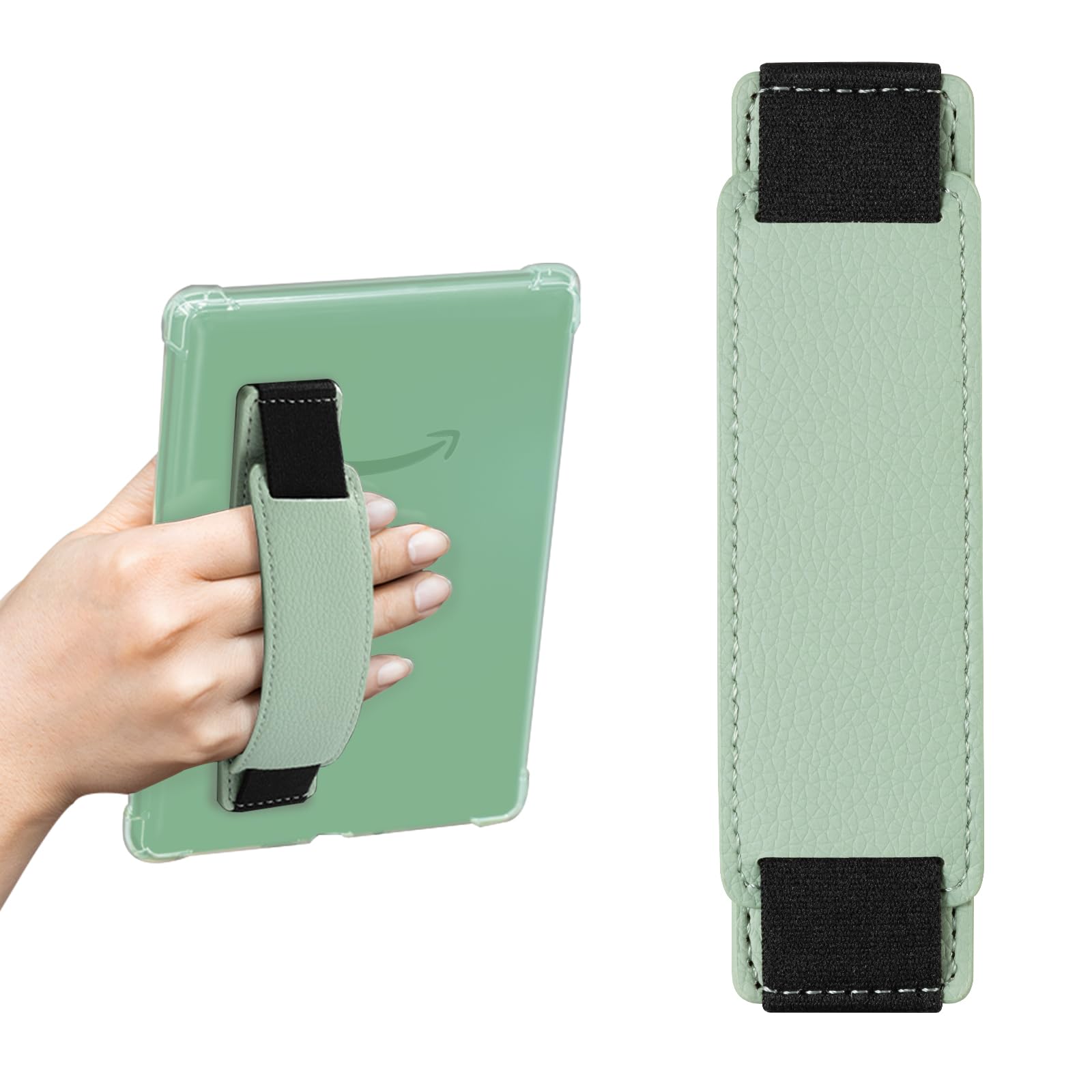 Kindle 6 to 10 inch Premium Soft Leather Hand Strap with Strong Adhesive#Color_Sage Green