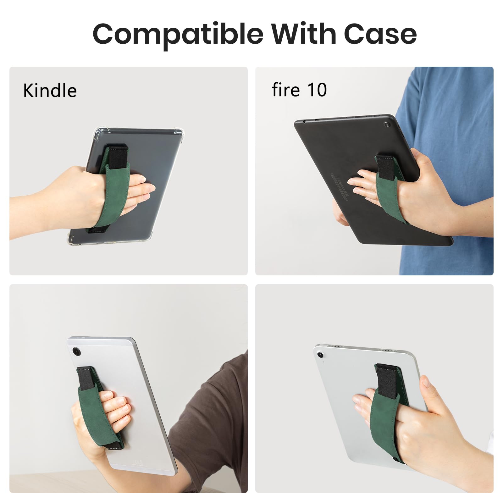 Kindle 6 to 10 inch Premium Soft Leather Hand Strap with Strong Adhesive#Color_Emerald Green