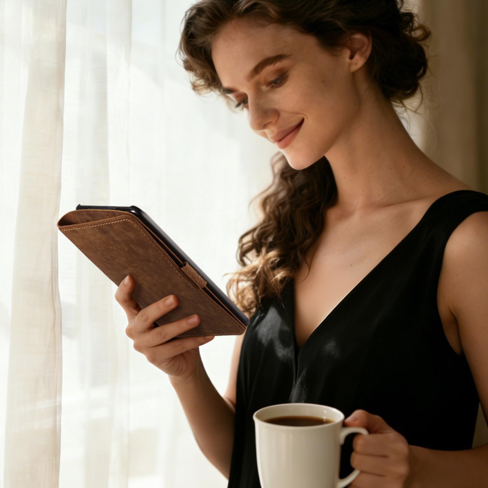 Kindle Paperwhite 12th Gen 7" (2024) Genuine Cowhide Leather Smart Cover#Color_Borwn