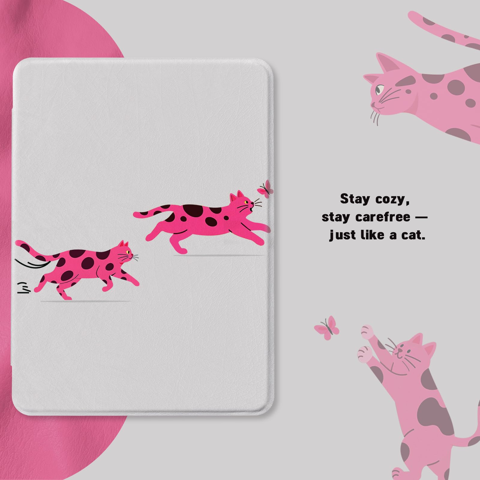 Kindle Paperwhite 12th Gen 7 inch (2024) Case With Stand–Cute Prints#Color_Pink Pounce