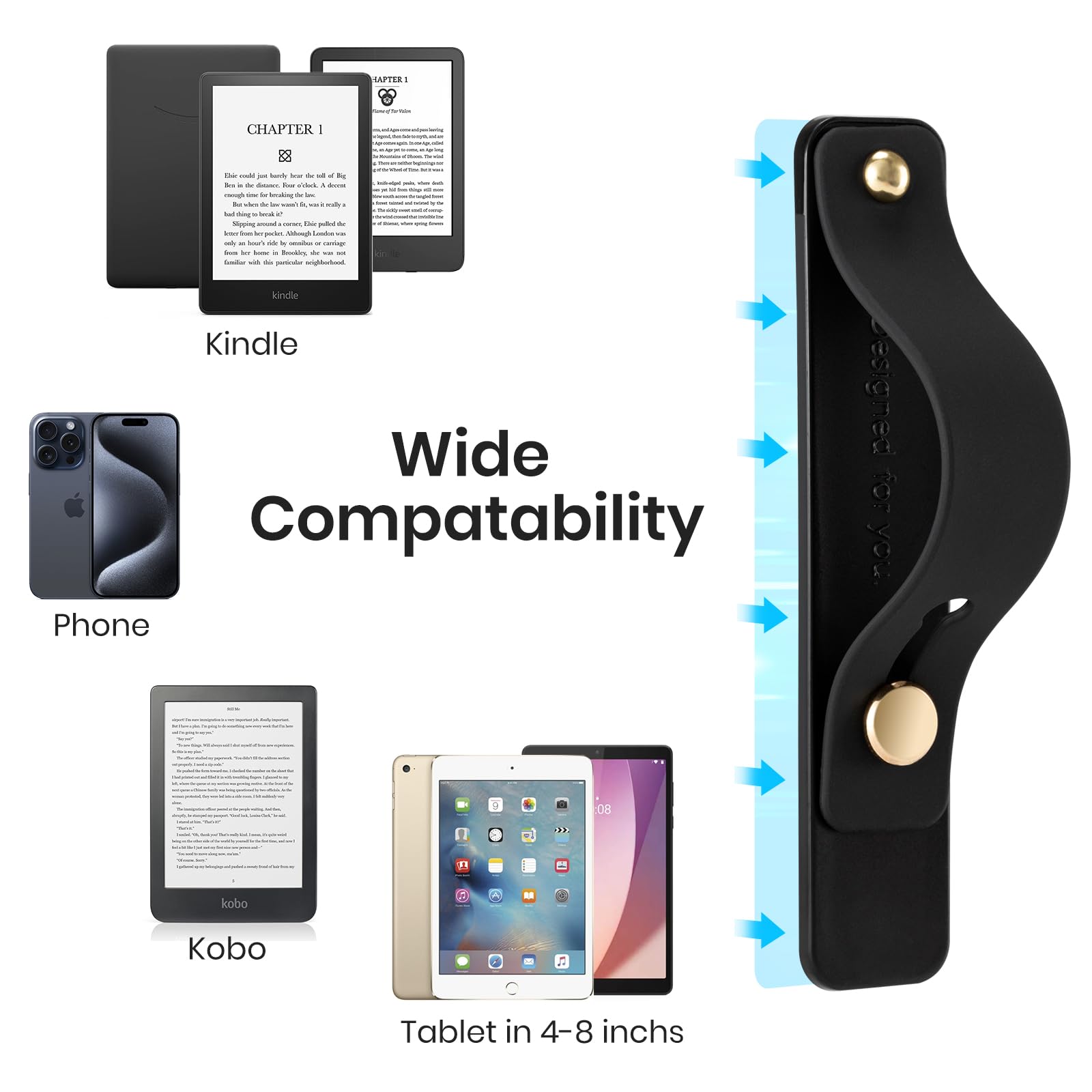 Hand Strap Holder for Kindle & Tablets#Color_Black