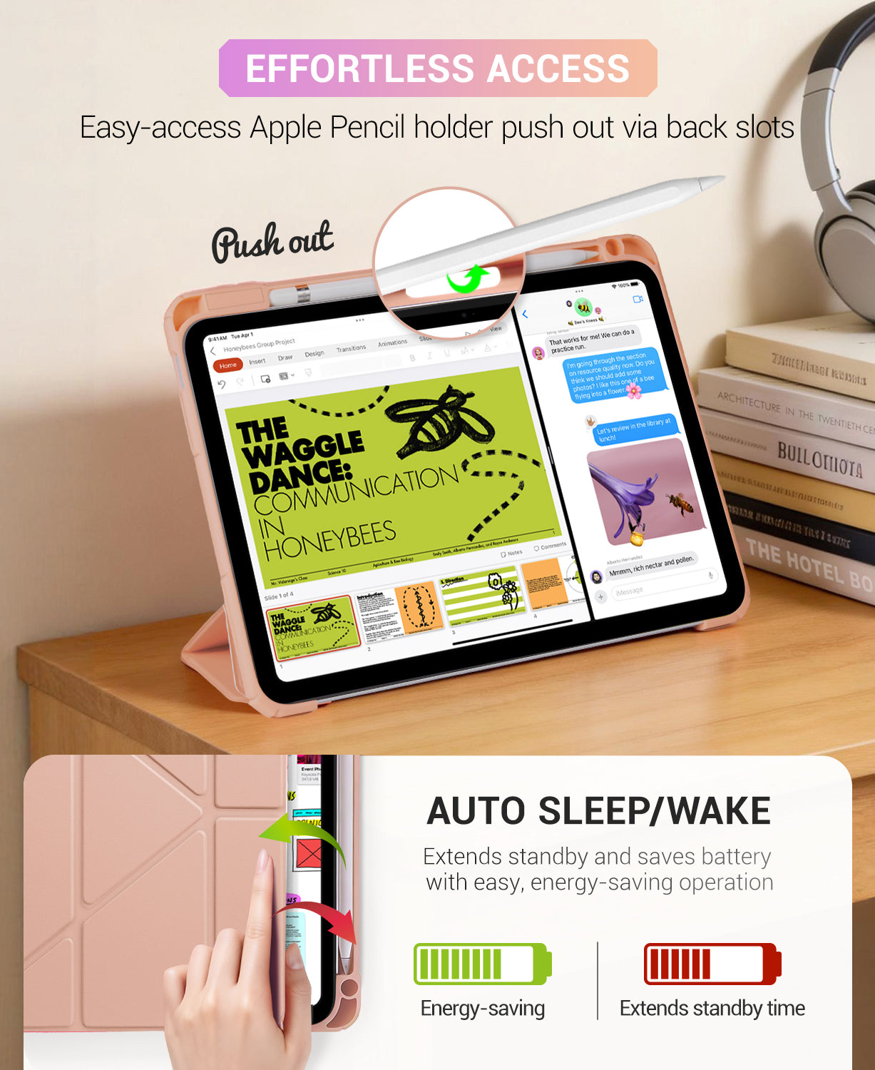 iPad 11th Gen (10th Compatible) Case With Y-Fold Magnetic Stand#Color_Rosegold