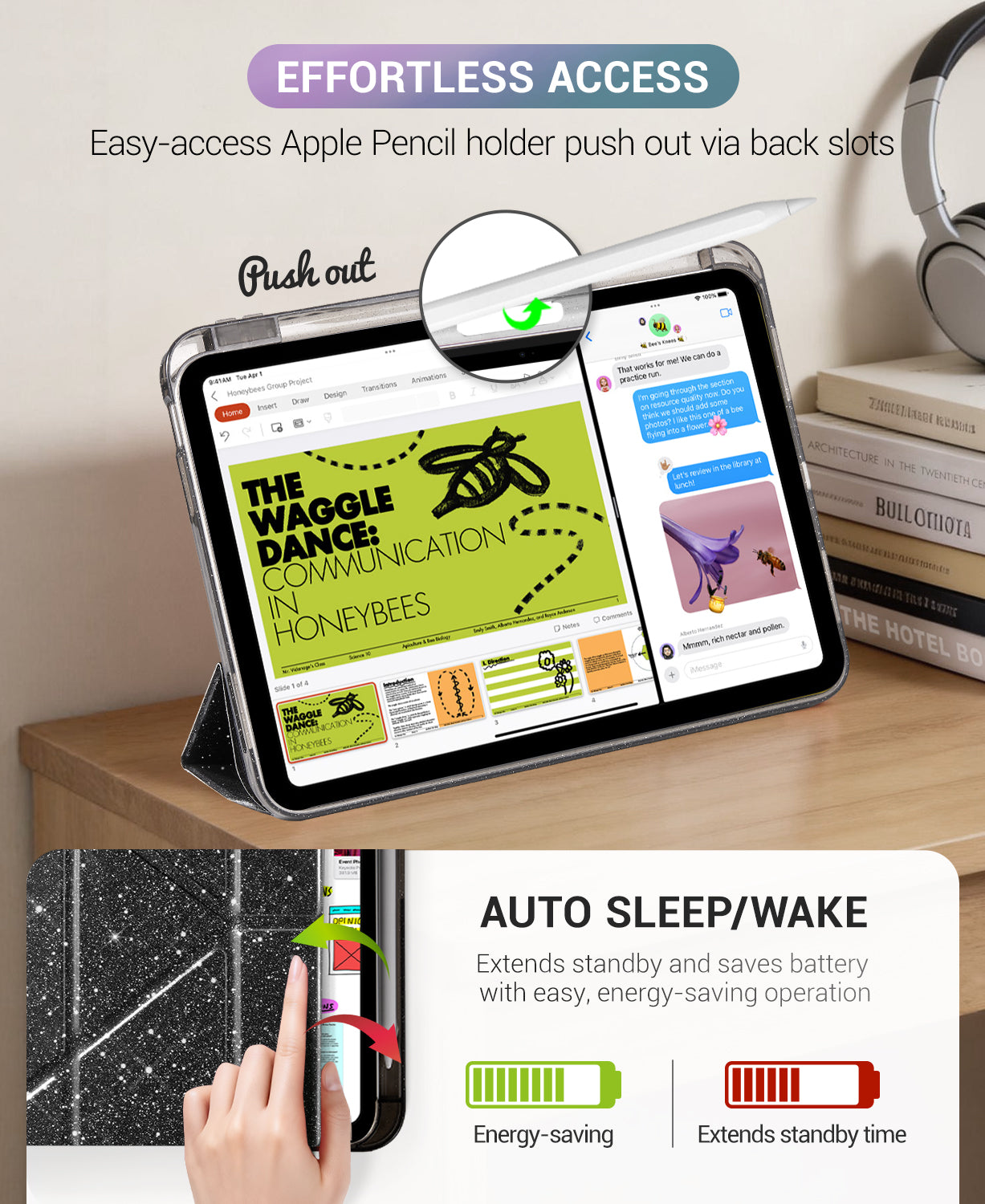 iPad 11th Gen (10th Compatible) Case With Y-Fold Magnetic Stand#Color_Sparkling Black