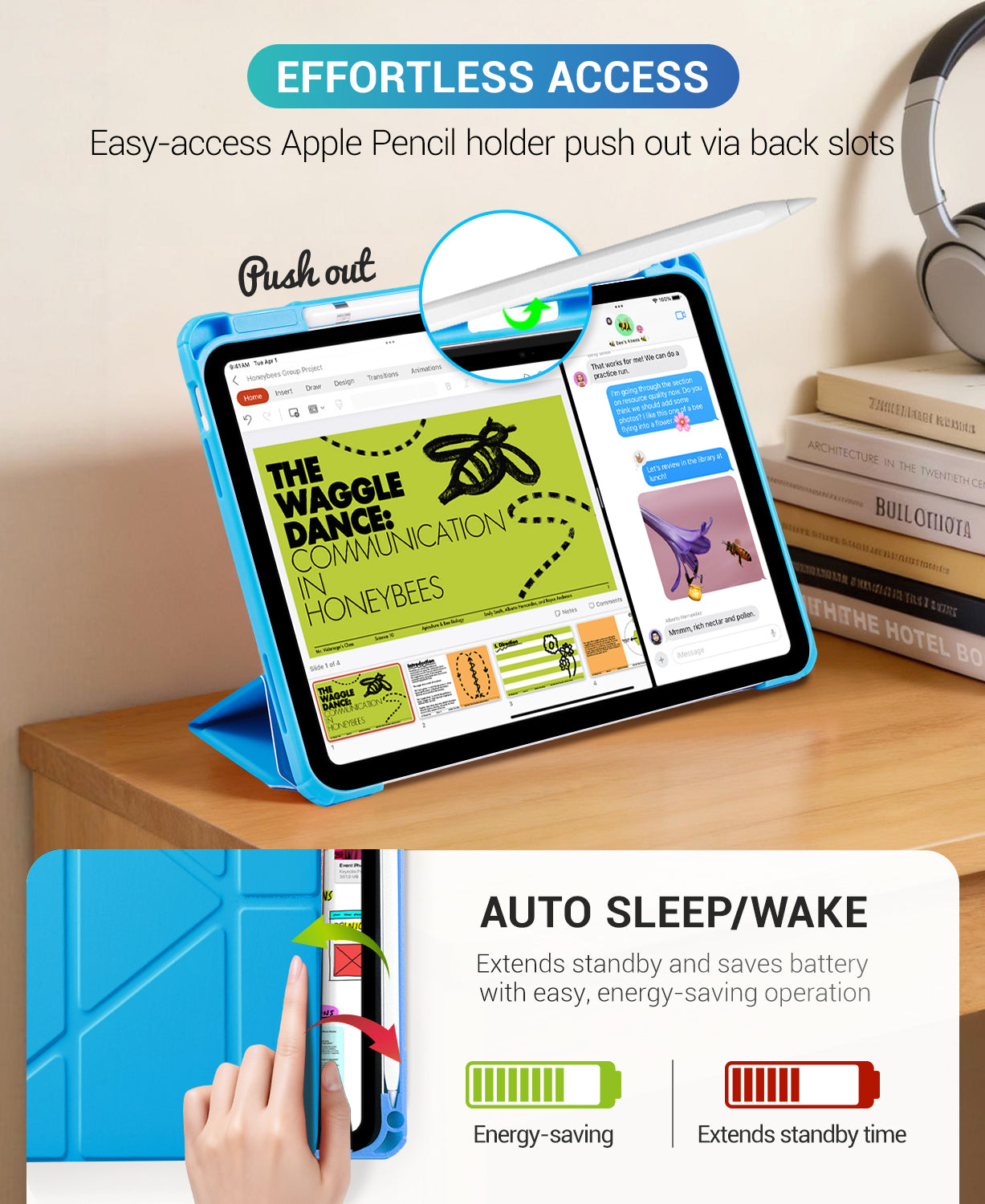 iPad 11th Gen (10th Compatible) Case With Y-Fold Magnetic Stand#Color_Bright Blue