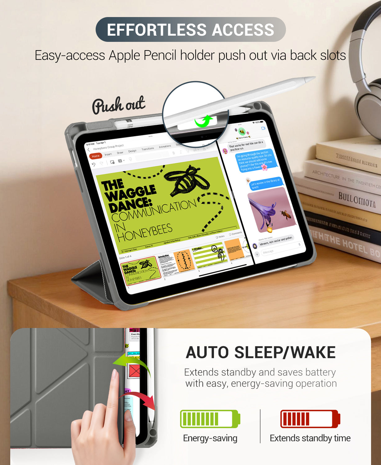 iPad 11th Gen (10th Compatible) Case With Y-Fold Magnetic Stand#Color_Dark Gray