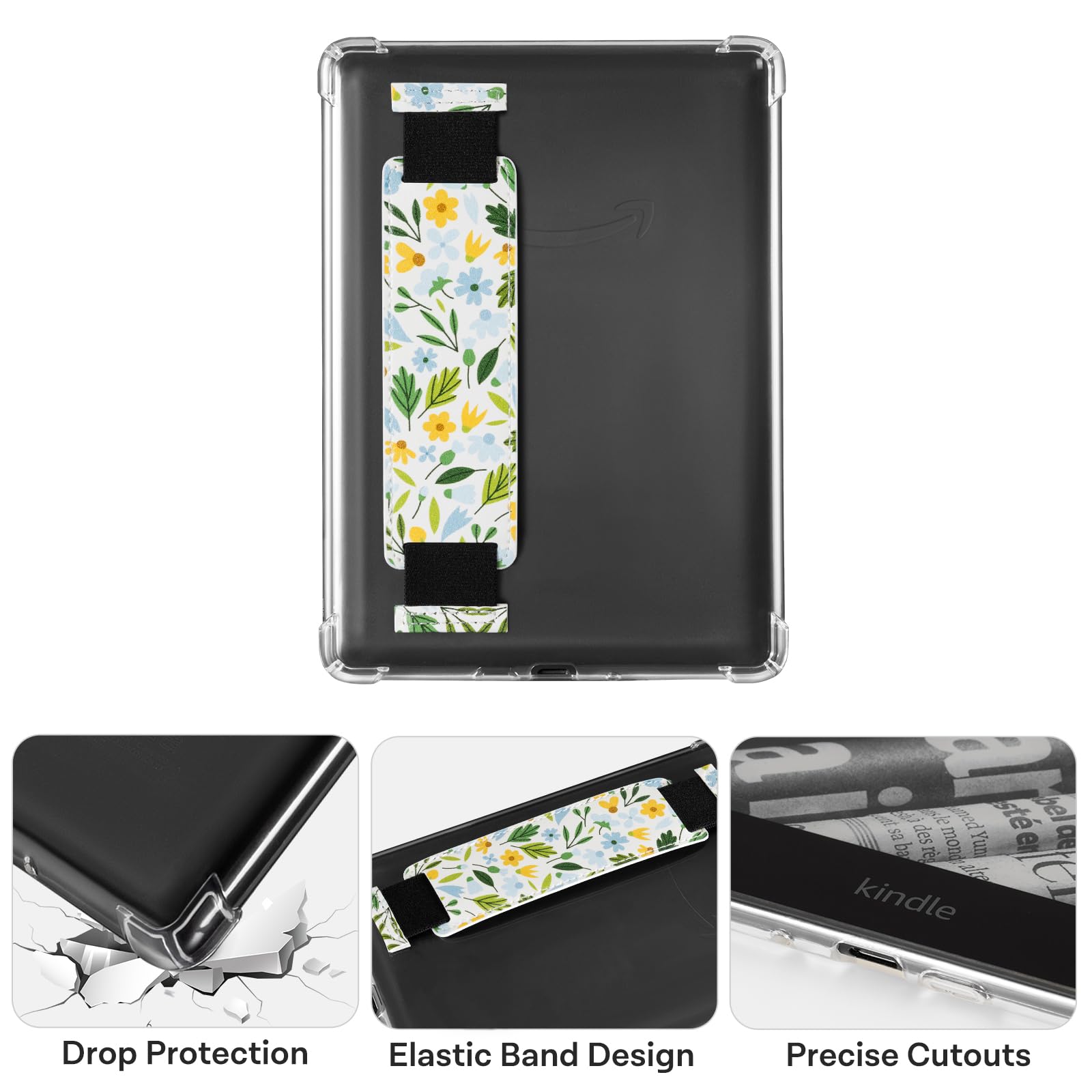 Eden Green Leaves with Yellow Flowers Kindle Paperwhite 6th Hand Strap Case