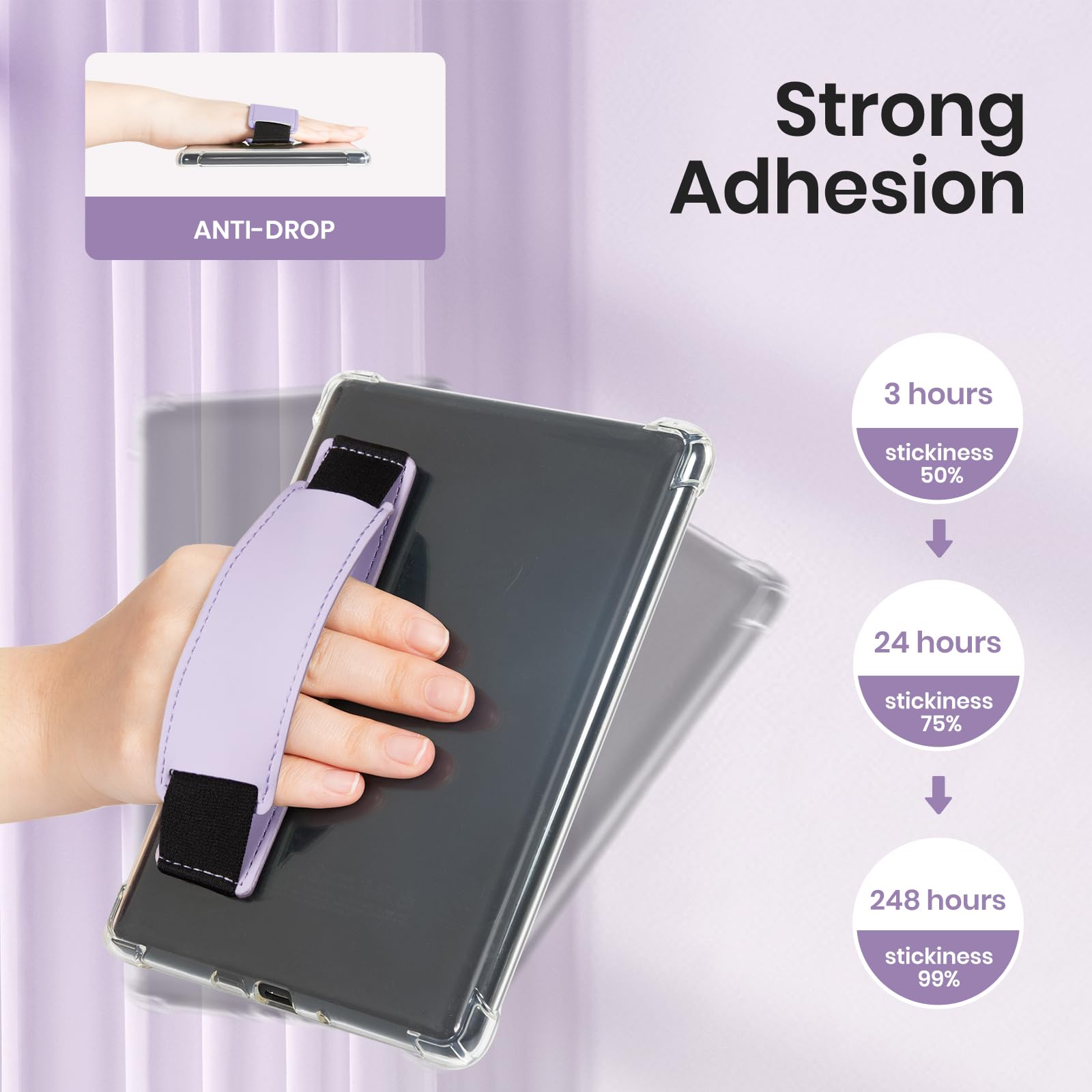 Kindle 6 to 10 inch Premium Soft Leather Hand Strap with Strong Adhesive#Color_Lavender