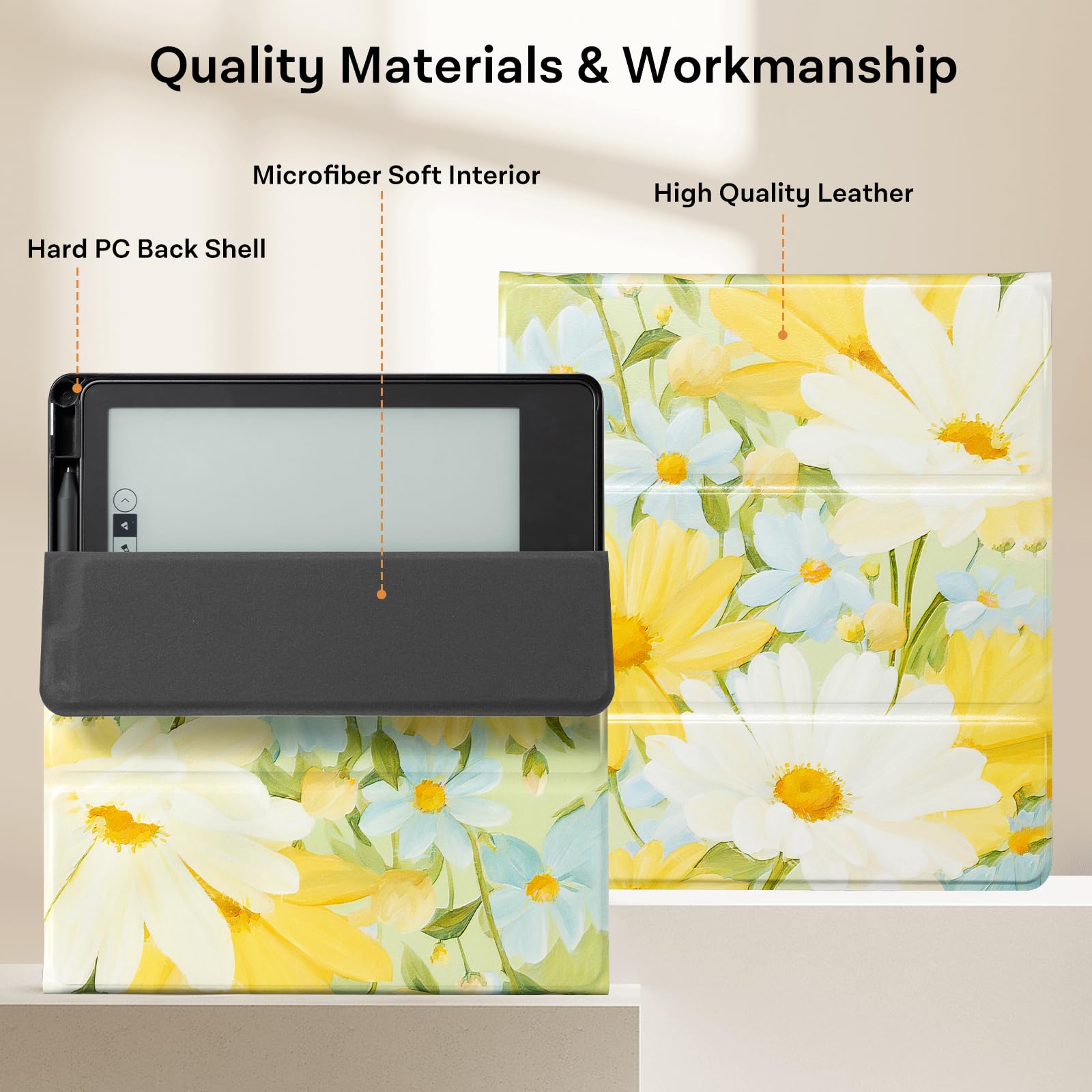 Mountain Blooming White and Yellow Flowers Kindle Scribe Stand Case