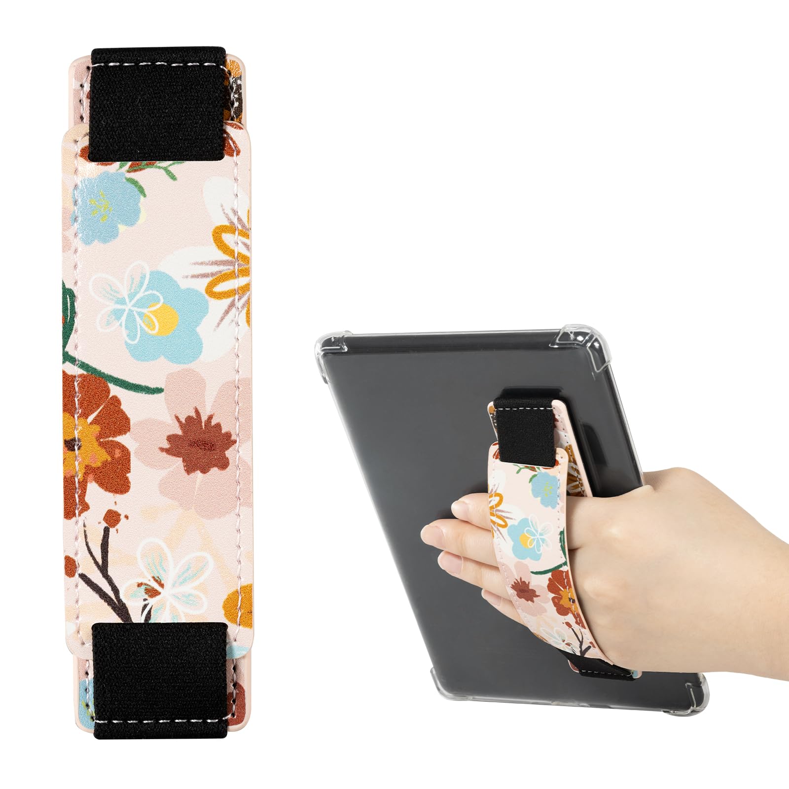Kindle 6 to 10 inch Premium Soft Leather Hand Strap with Strong Adhesive#Color_Floral Fiesta