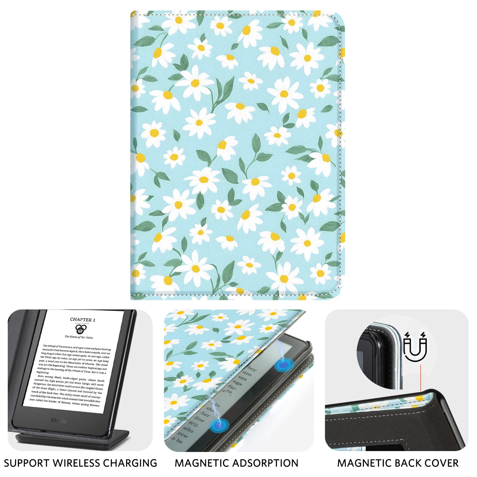 Eden Blue Background with Daisy 6 inch kindle paperwhite stand Case