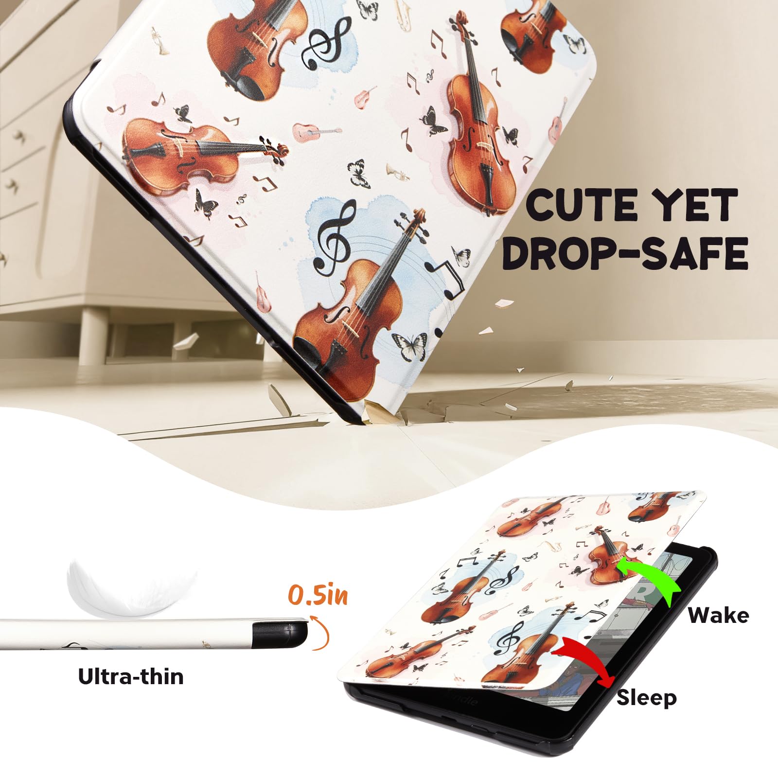 Kindle Paperwhite 12th Gen 7 inch (2024) Case With Stand–Cute Prints#Color_Melody Beige