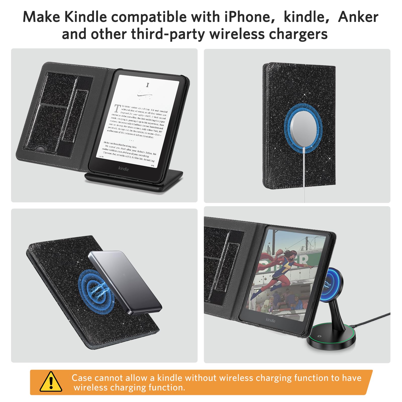 Kindle Paperwhite 12th Gen (2024 7 inch) stand-prints#Color_Black Glitter