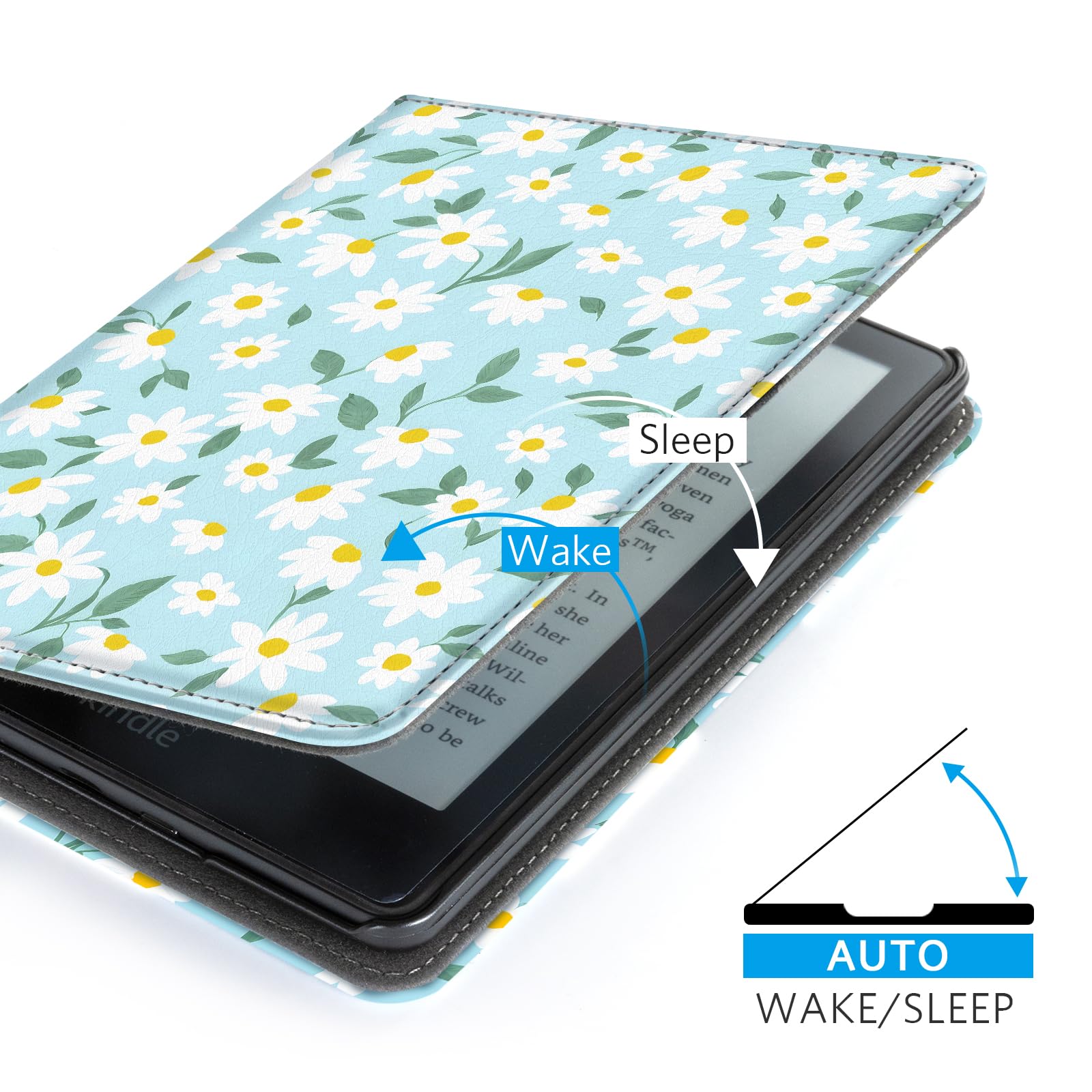 Eden Blue Background with Daisy 6 inch kindle paperwhite stand Case