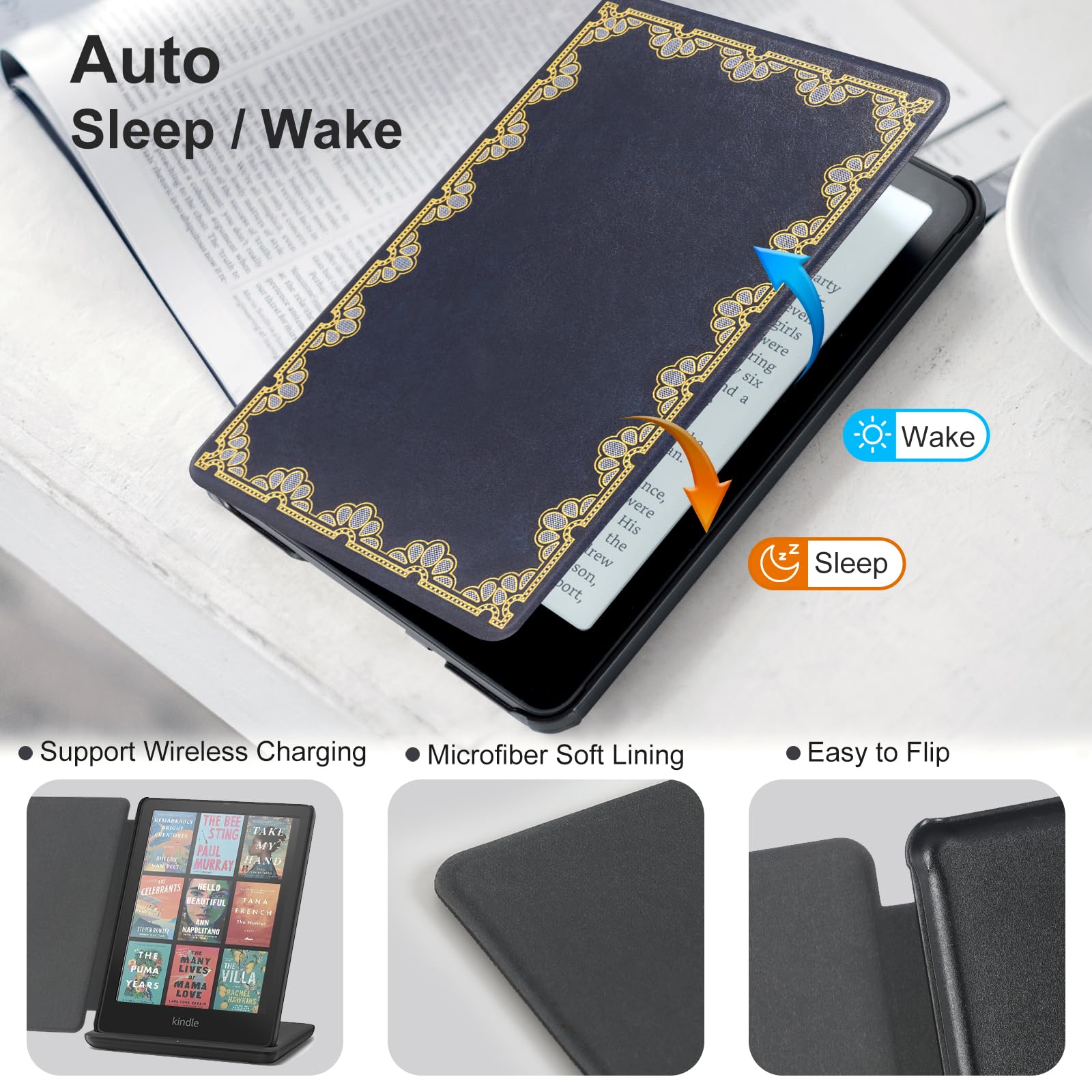 Kindle Paperwhite 12th Gen (2024 7 inch) Magnetic Case#Color_Dark Blue Notes
