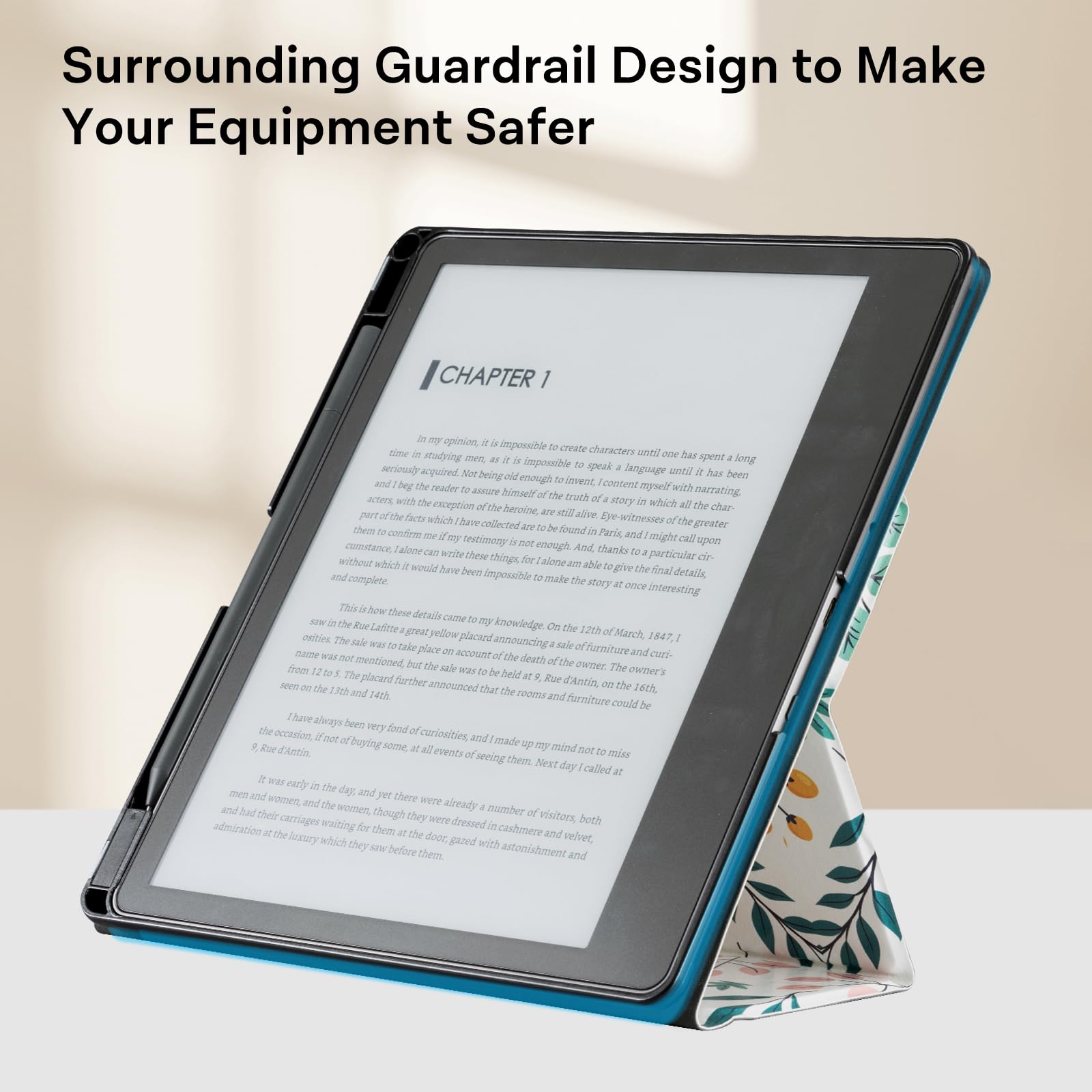 Eden Light Green Background with Sea of Flowers Kindle Scribe Stand Case