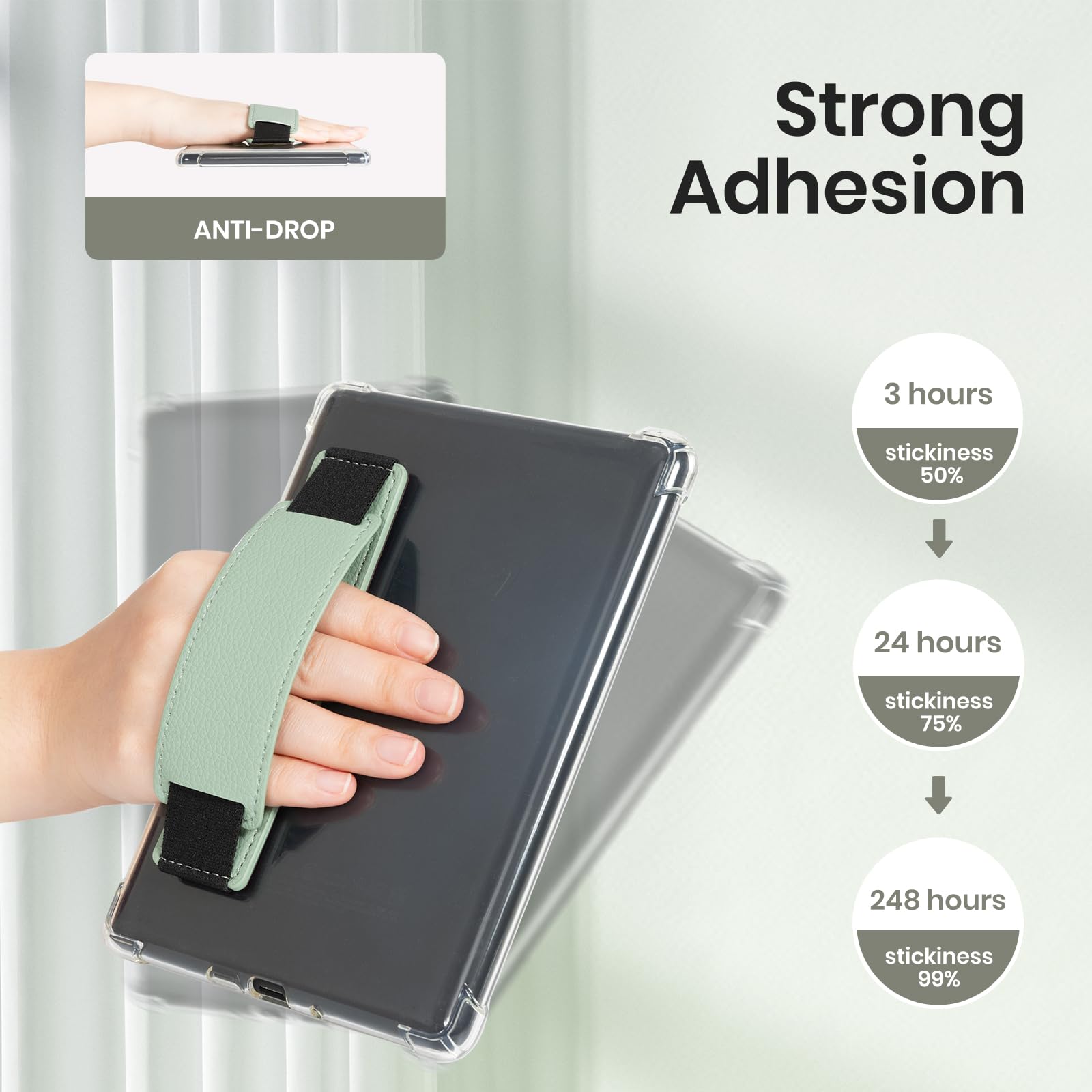 Kindle 6 to 10 inch Premium Soft Leather Hand Strap with Strong Adhesive#Color_Sage Green
