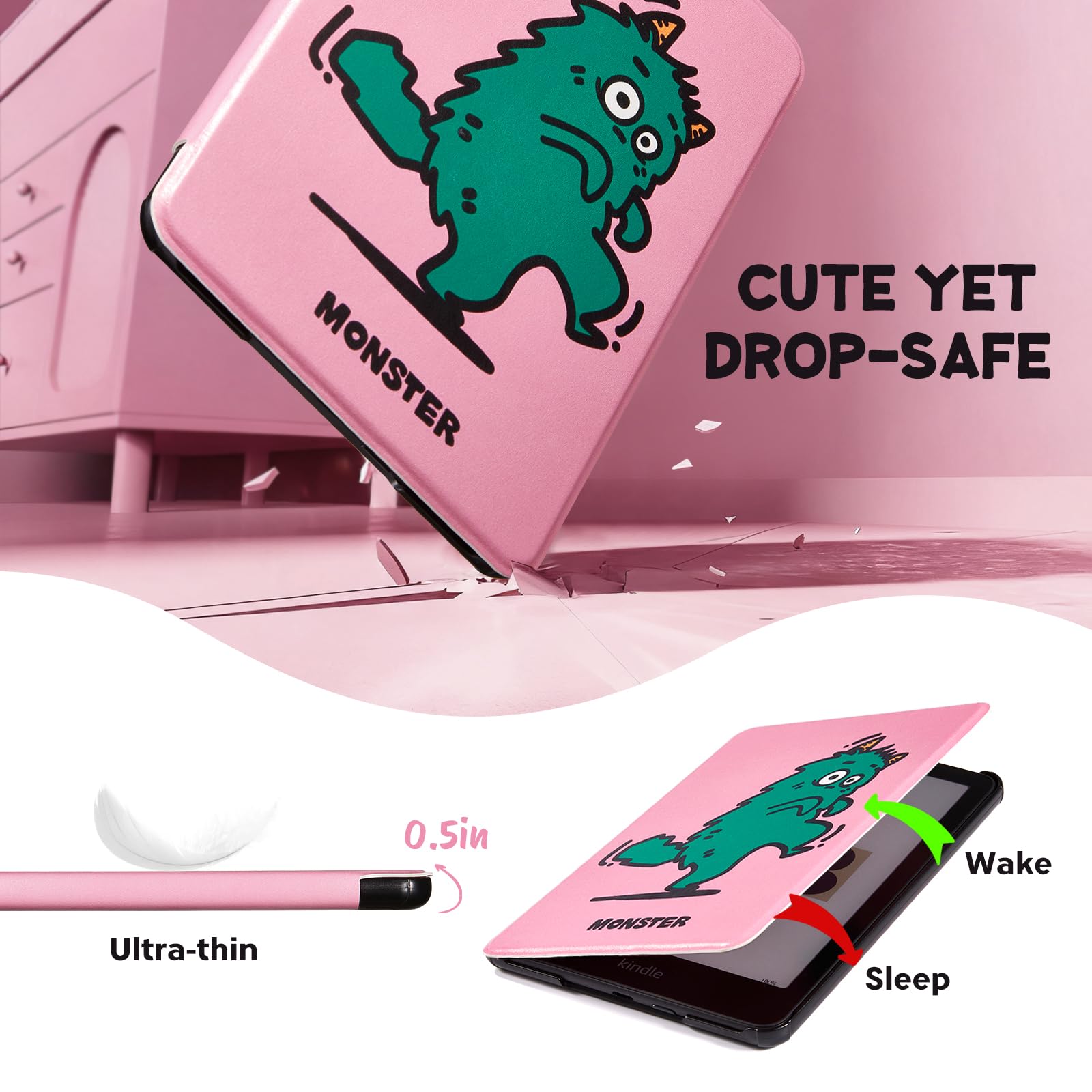Kindle Paperwhite 12th Gen 7 inch (2024) Case With Stand–Cute Prints#Color_Monster Sneako