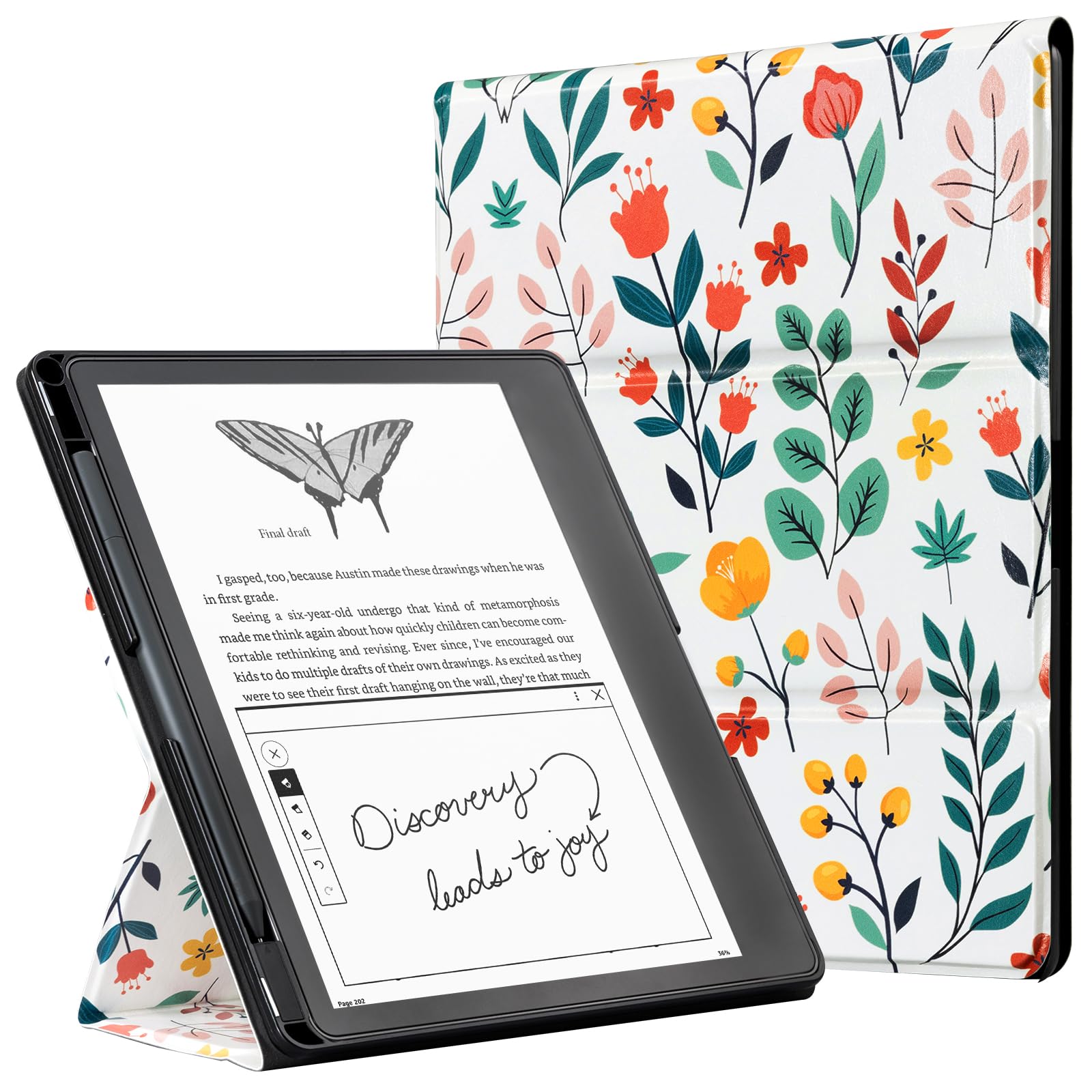 Eden Light Green Background with Sea of Flowers Kindle Scribe Stand Case