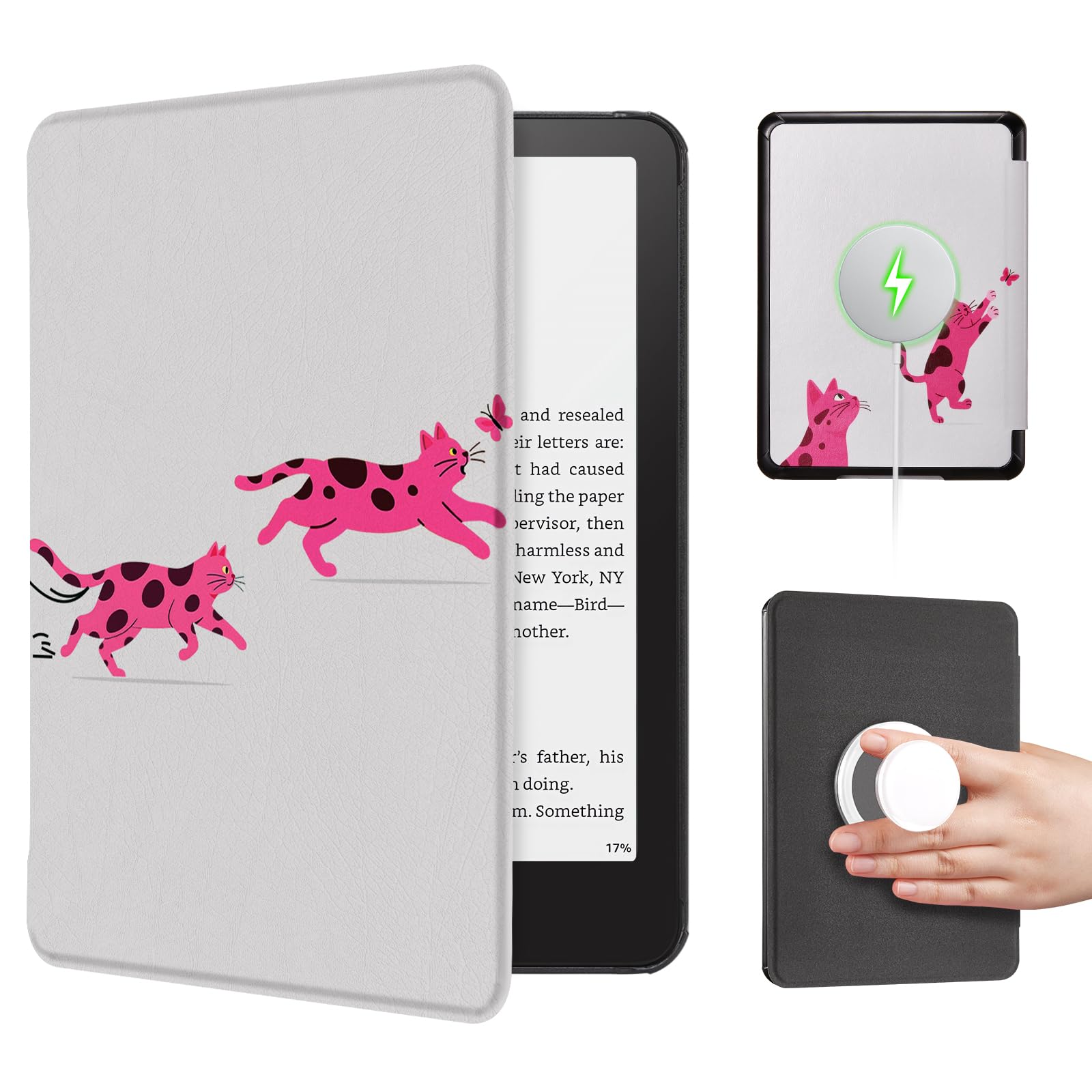 Kindle Paperwhite 12th Gen 7 inch (2024) Case With Stand–Cute Prints#Color_Pink Pounce
