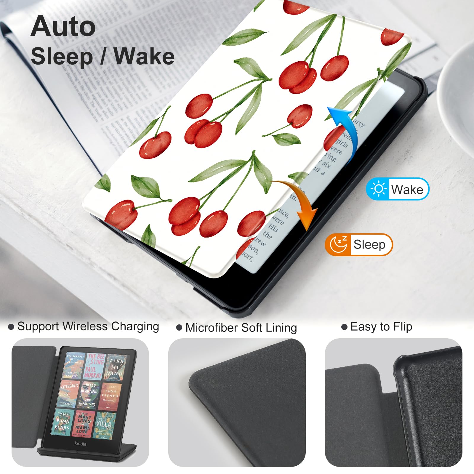 Kindle Paperwhite 12th Gen (2024 7 inch) Magnetic Case#Color_Cherry