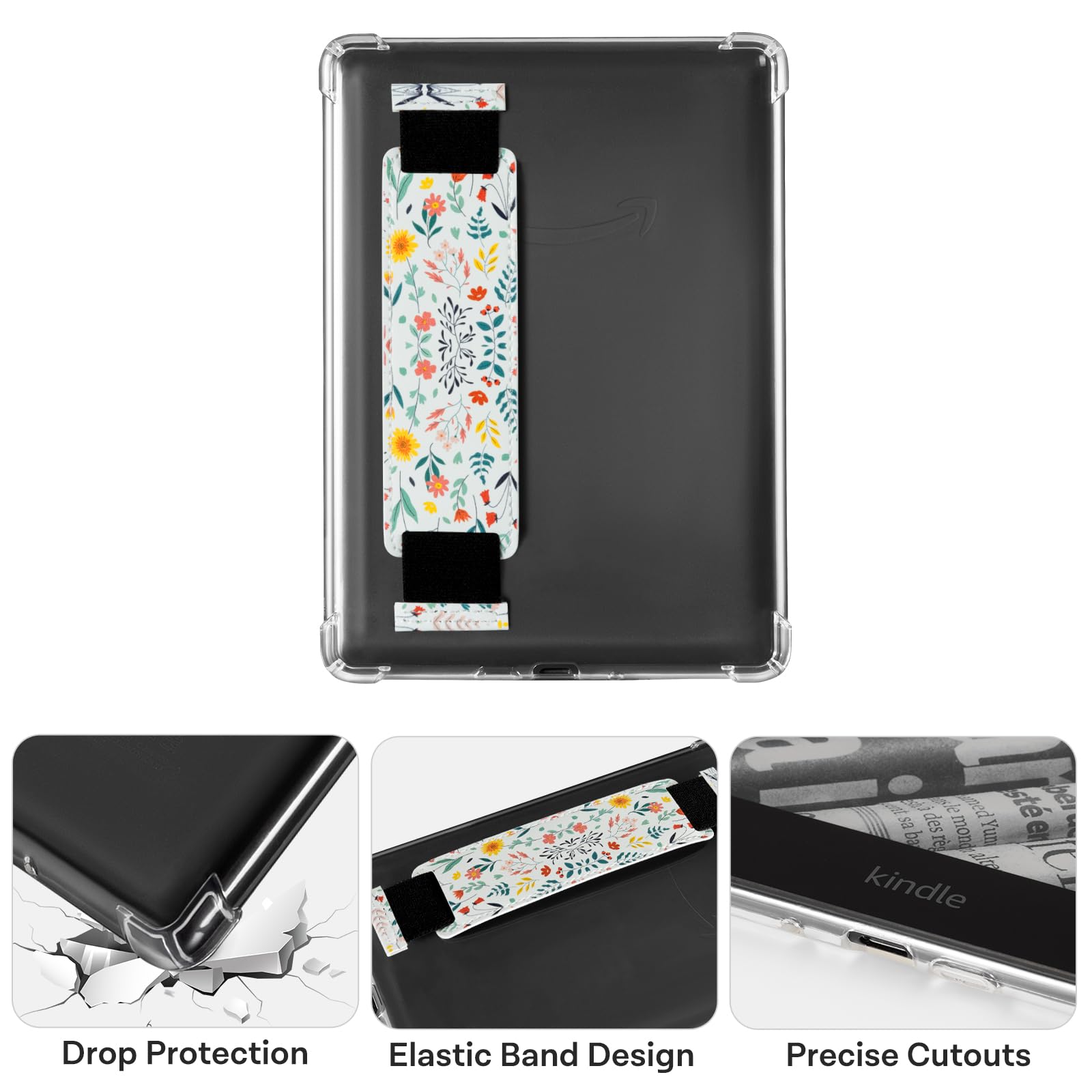 Eden Light Green Background Sea of Flowers V2 Kindle Paperwhite 6th Hand Strap Case