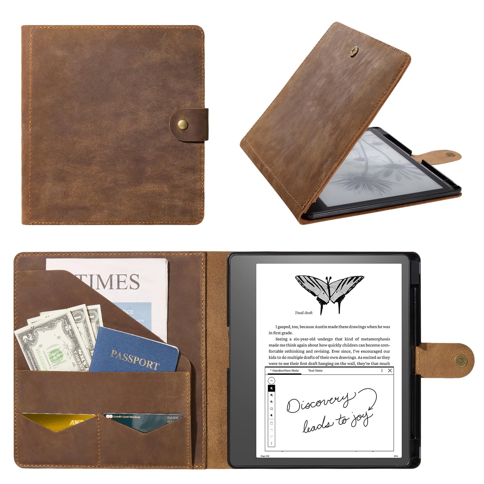 Kindle Scribe 10.2 Genuine Leather Folio Cover with Pen Holder#Color_Cowhide Brown