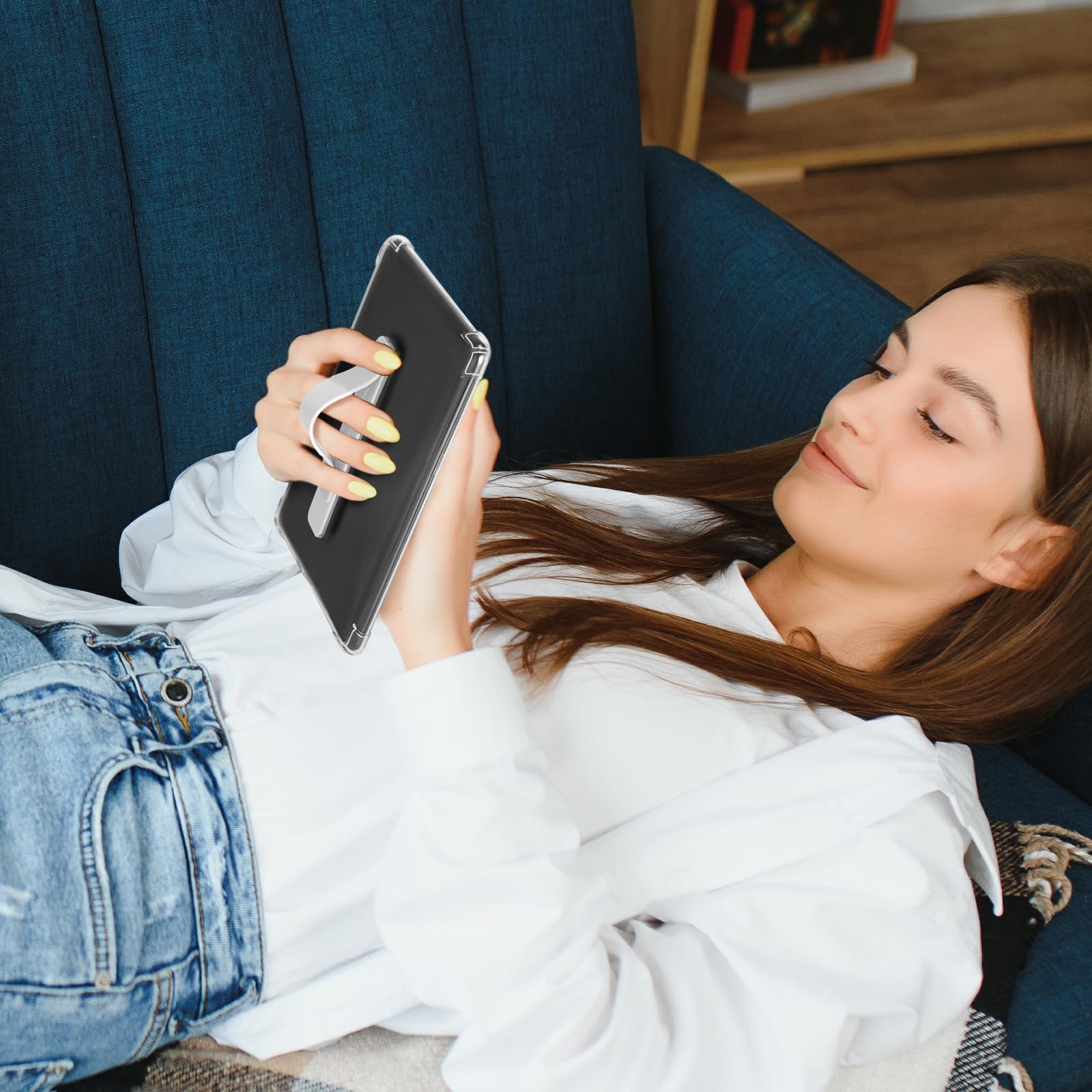 Hand Strap Holder for Kindle & Tablets#Color_Clear White