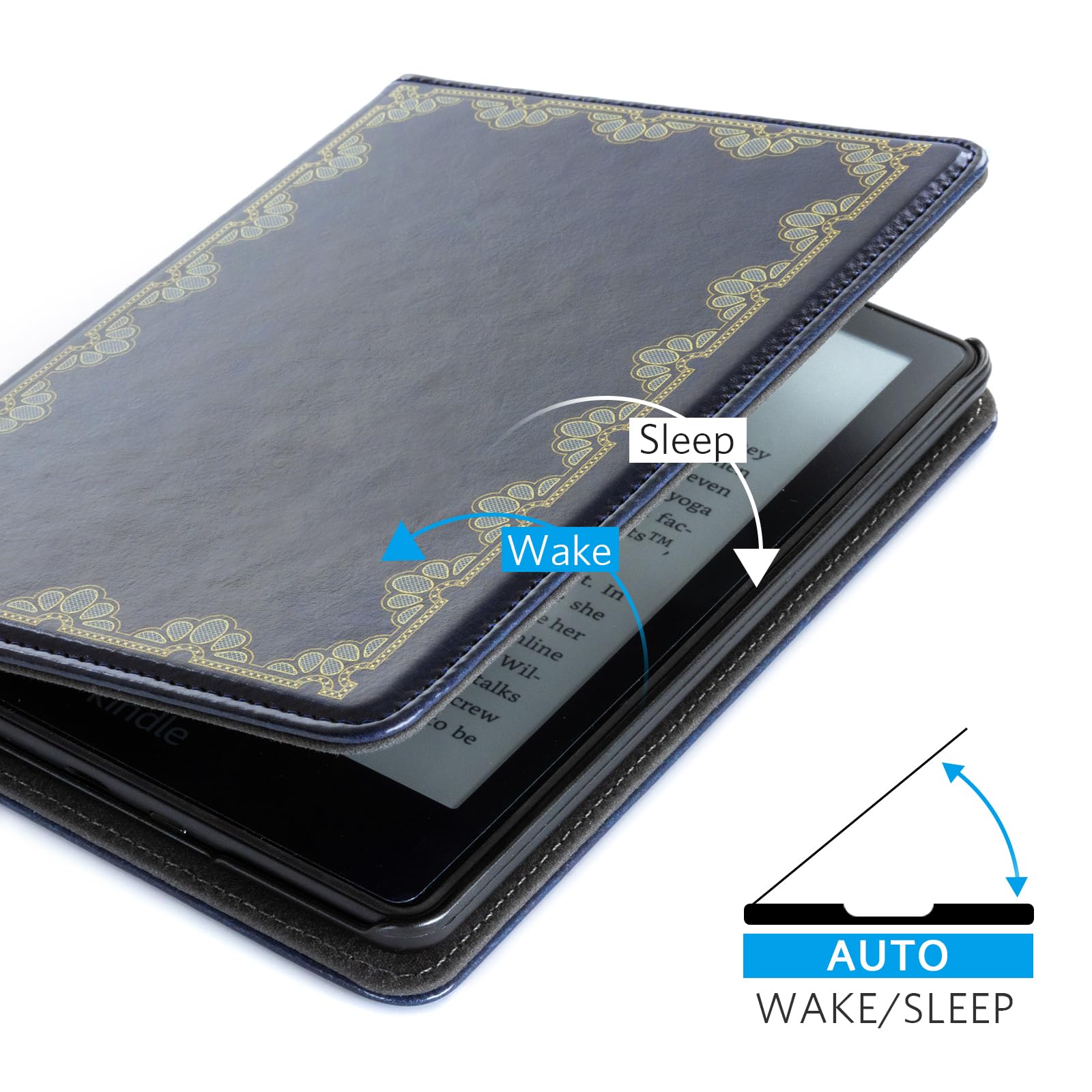 classics Dark Blue Background with Golden Flowers 6 inch kindle paperwhite stand Case
