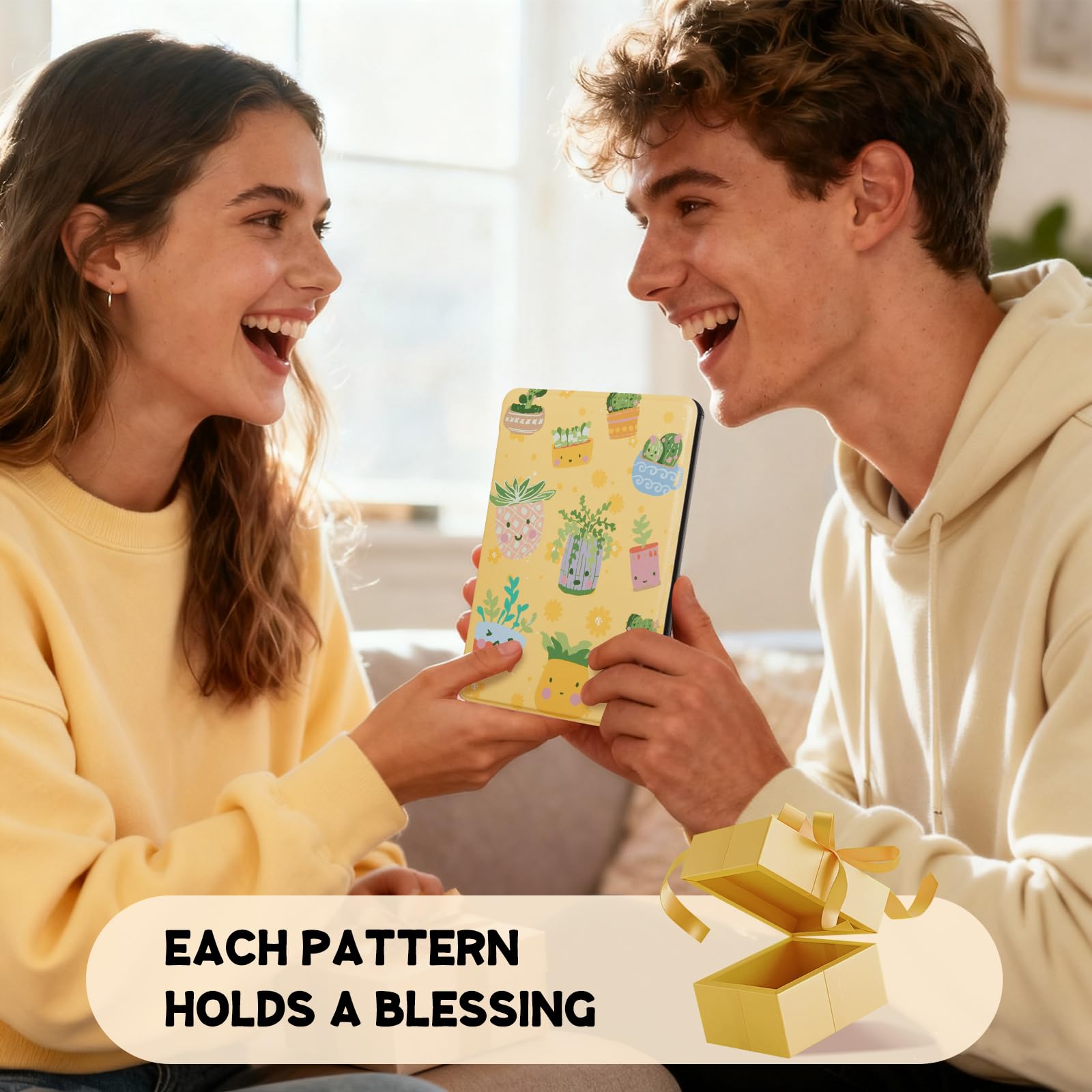 Kindle Paperwhite 12th Gen 7 inch (2024) Case With Stand–Cute Prints#Color_Plant Party Sunny