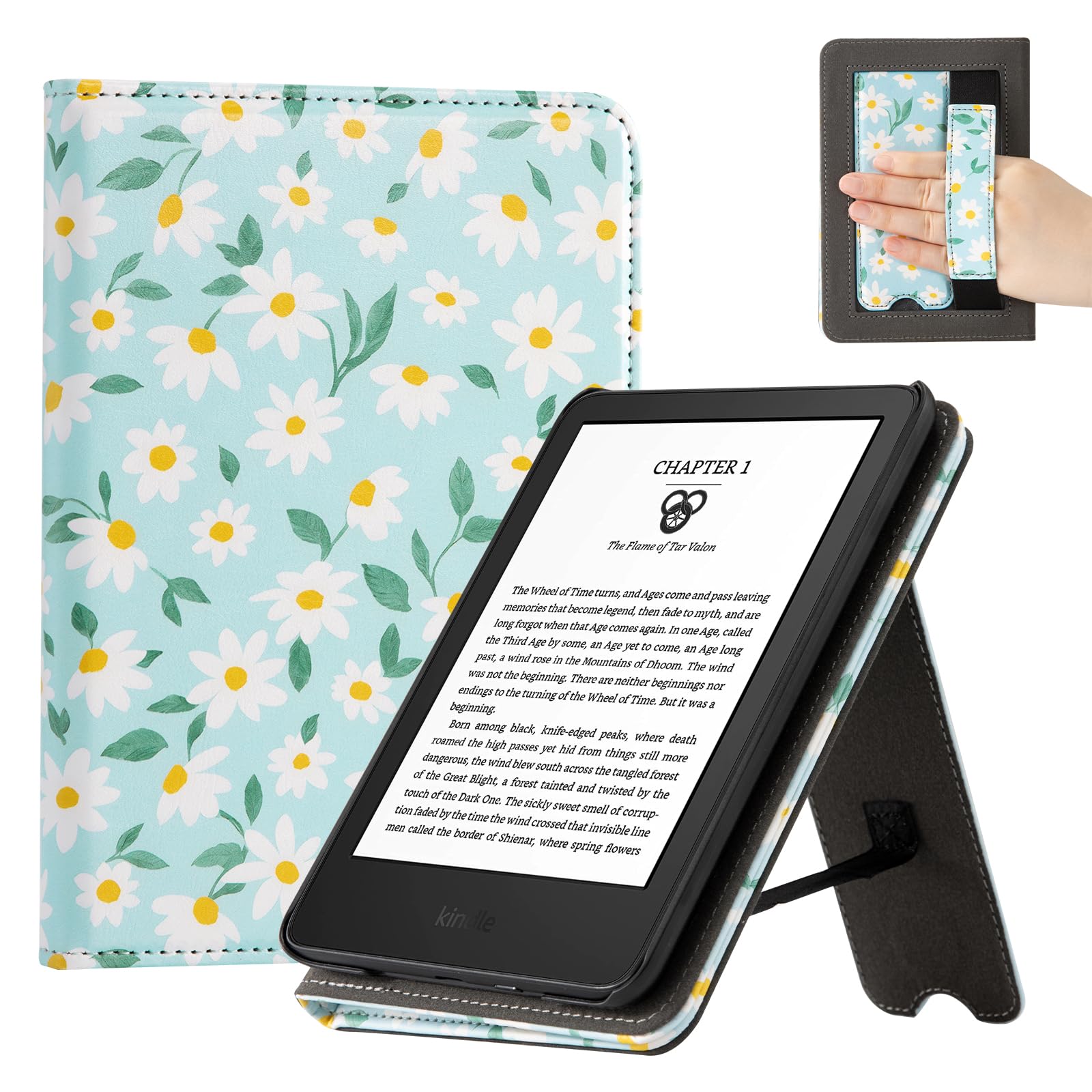 Eden Blue Background with Daisy 6 inch kindle paperwhite stand Case