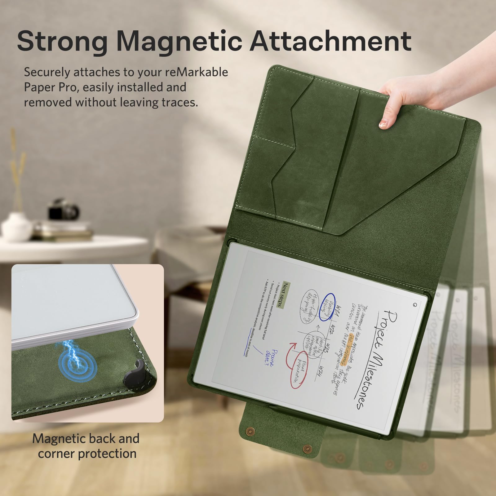 Remarkable Paper Pro 11.8" (2024) Genuine Cowhide Leather Slim Magnetic Case#Color_Cowhide Olive