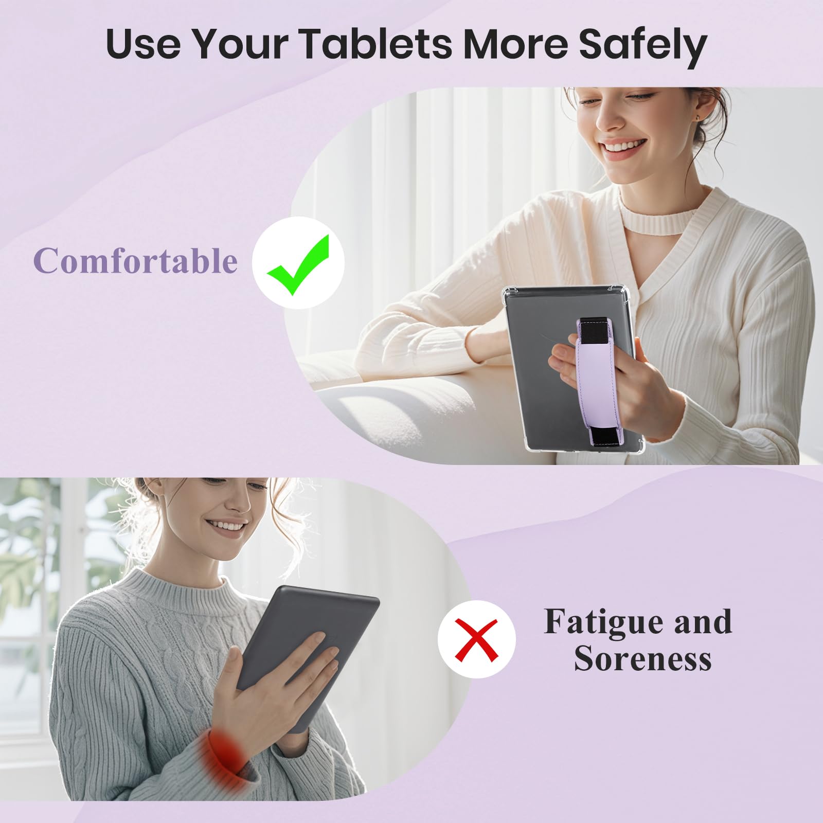 Kindle 6 to 10 inch Premium Soft Leather Hand Strap with Strong Adhesive#Color_Lavender