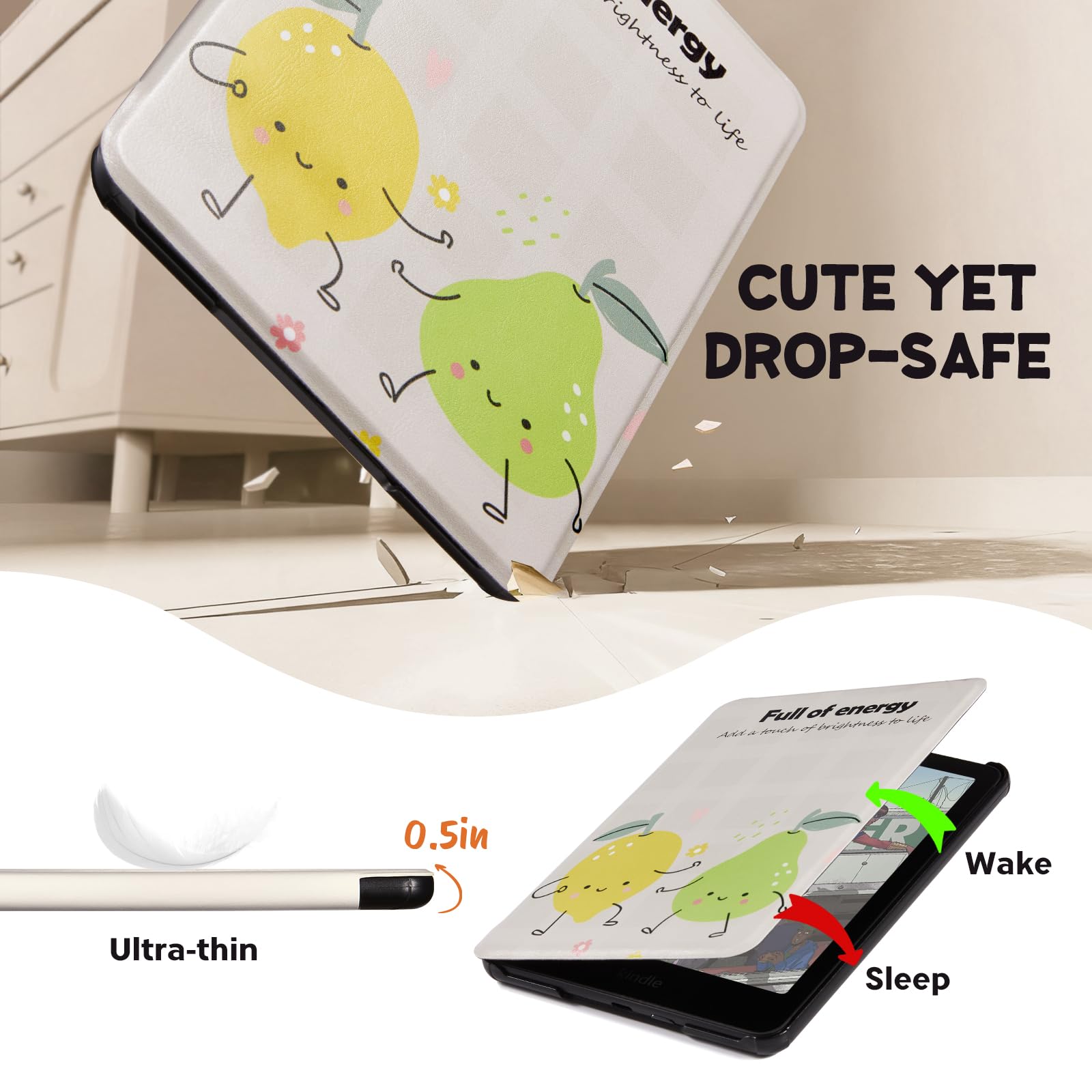 Kindle Paperwhite 12th Gen 7 inch (2024) Case With Stand–Cute Prints#Color_Fruit Dance